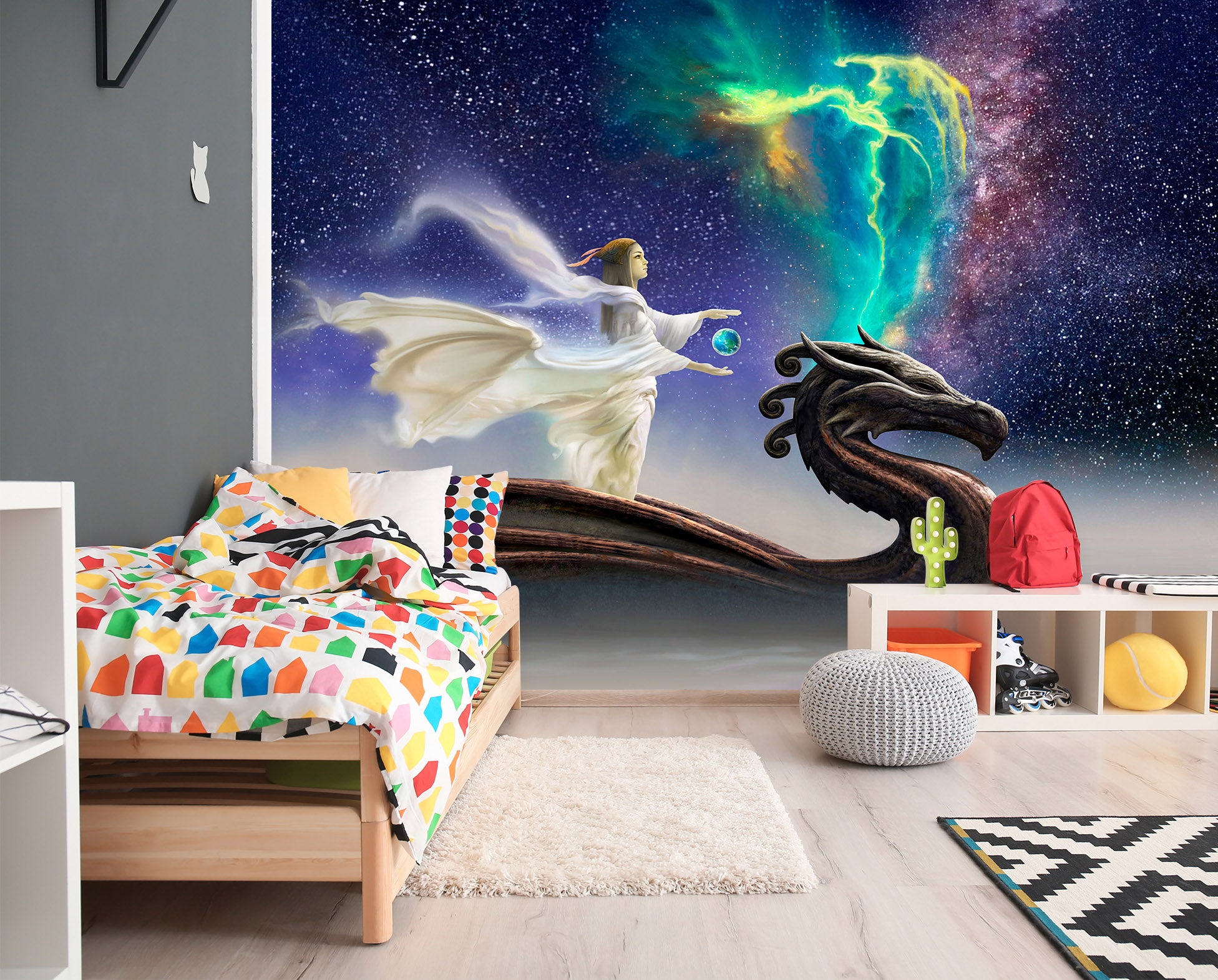 3D Starry Sky Woman Dragon Ball 7083 Ciruelo Wall Mural Wall Murals