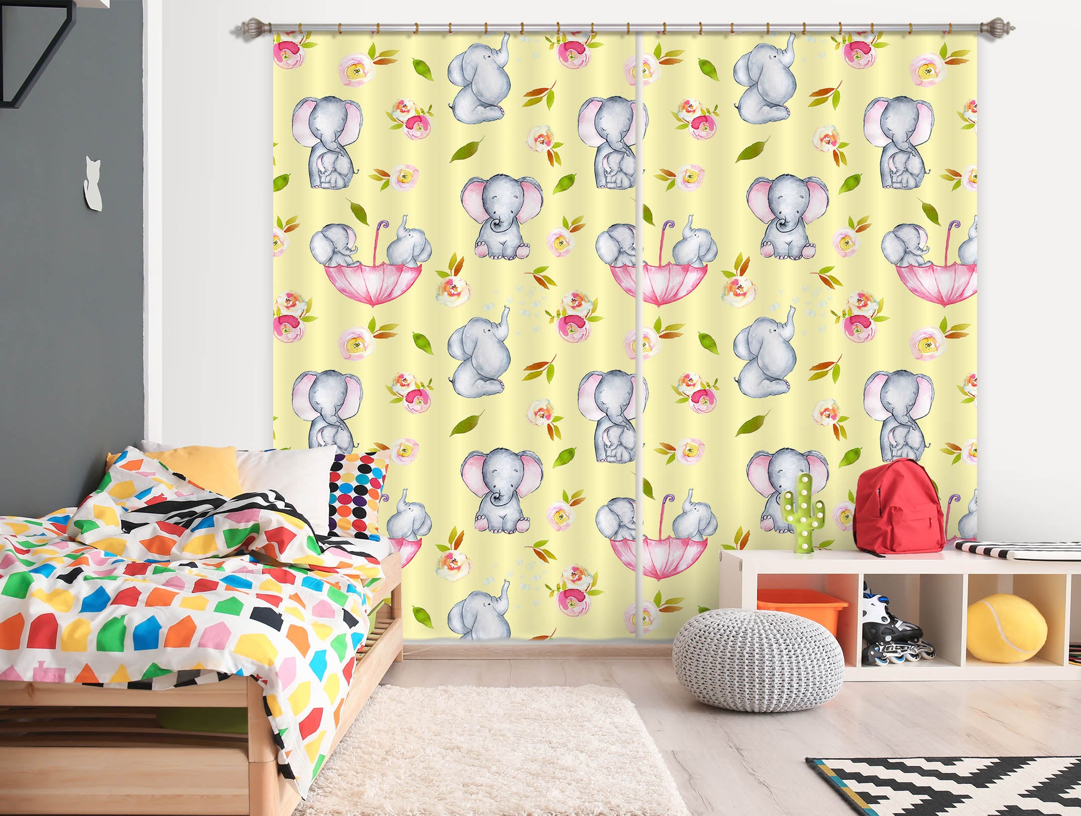 3D Graffiti Elephant 137 Uta Naumann Curtain Curtains Drapes