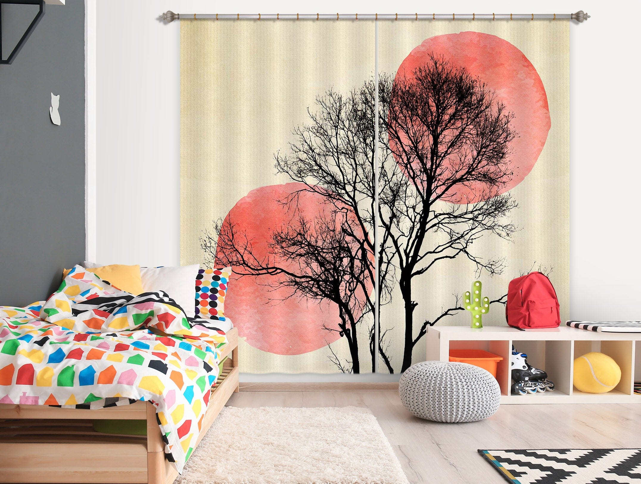 3D Moon Hiding 051 Boris Draschoff Curtain Curtains Drapes Curtains AJ Creativity Home 