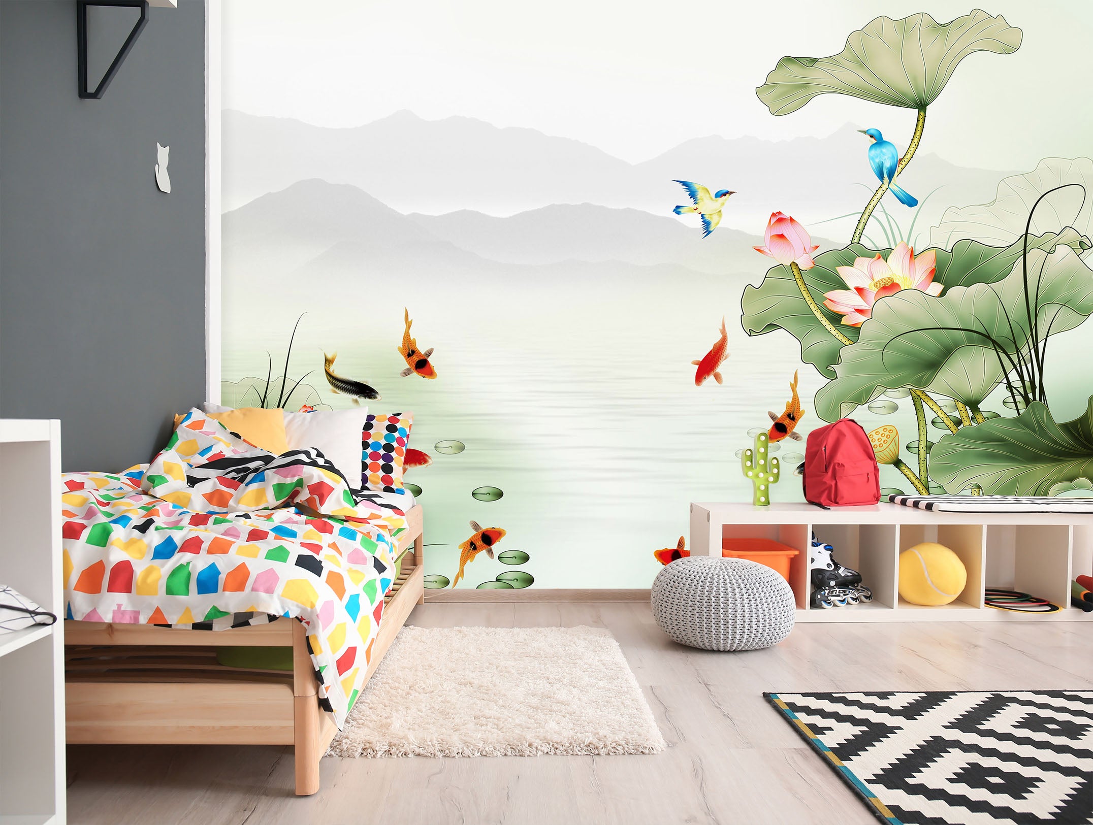 3D Lotus Fish 1478 Wall Murals