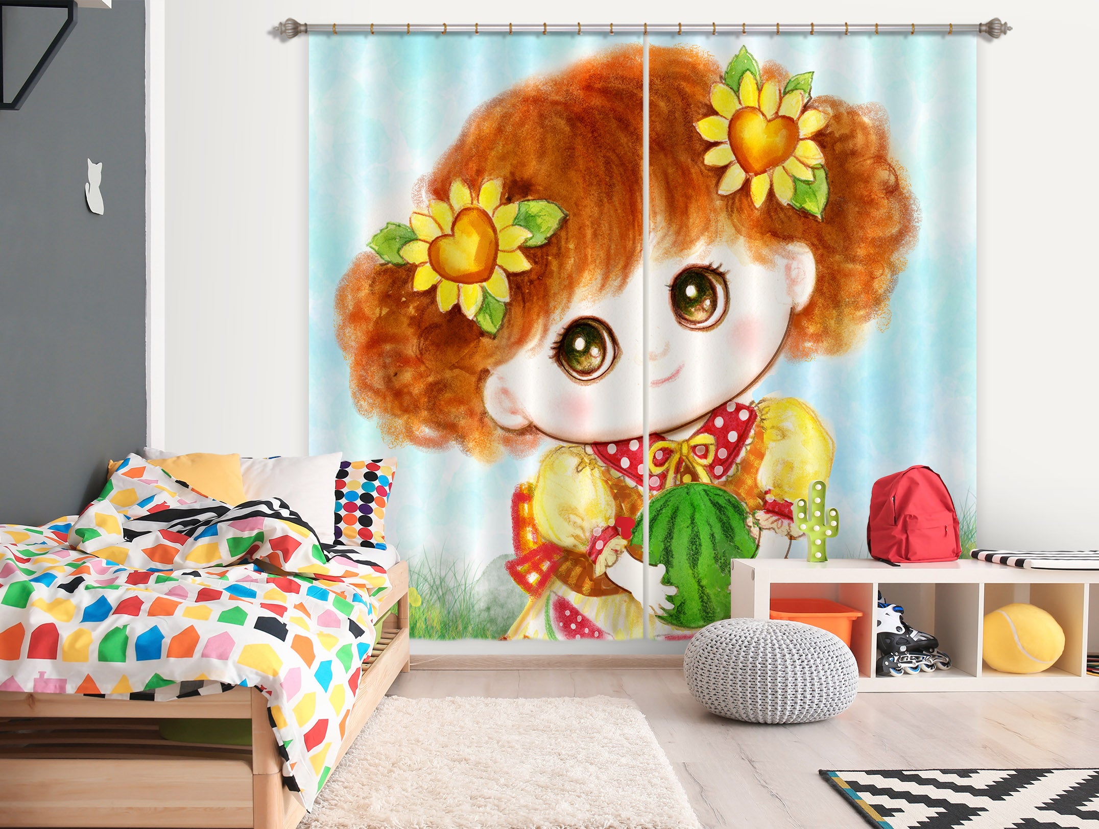 3D Watermelon Girl 9029 Kayomi Harai Curtain Curtains Drapes