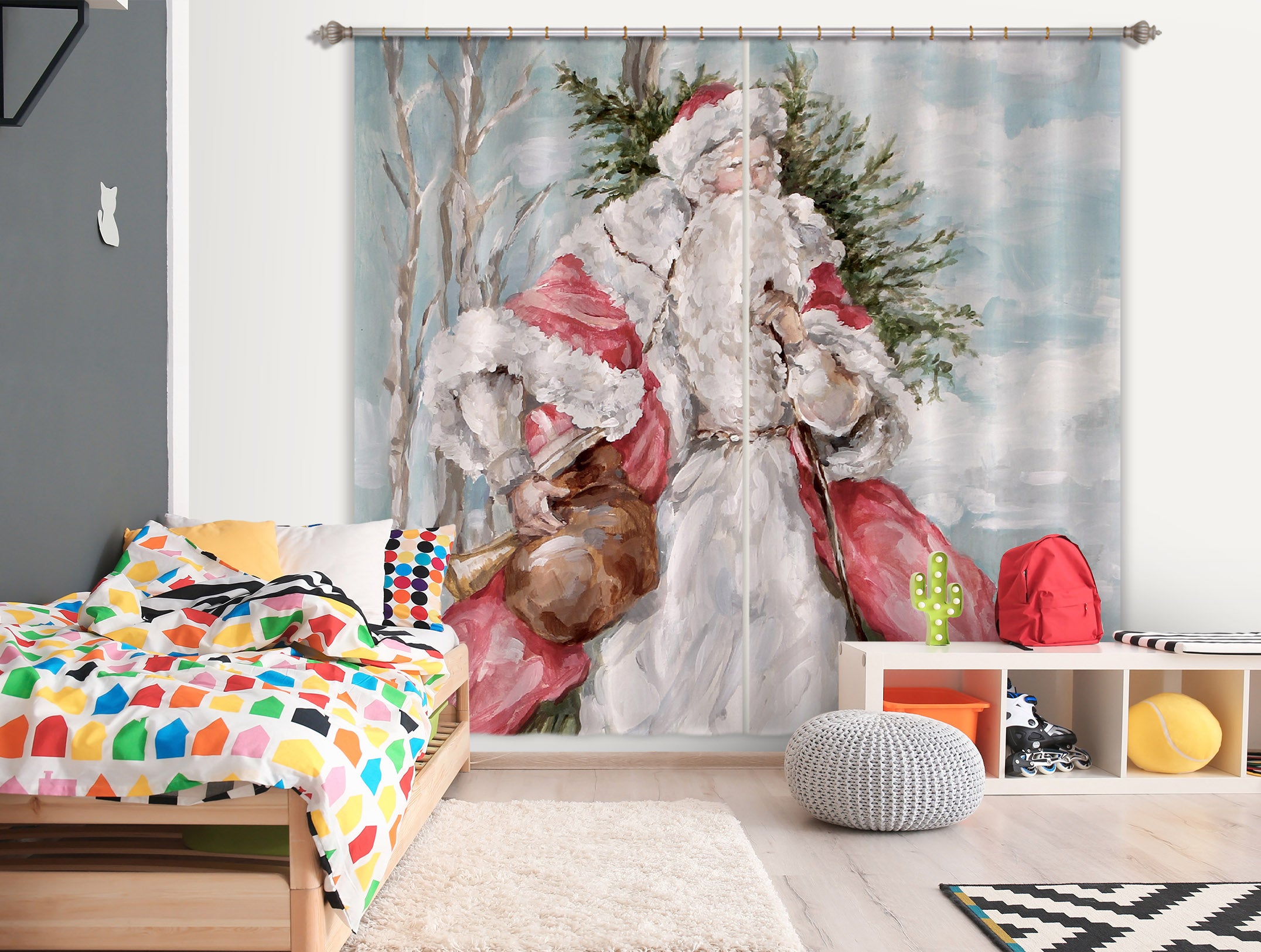 3D Santa Claus 3004 Debi Coules Curtain Curtains Drapes