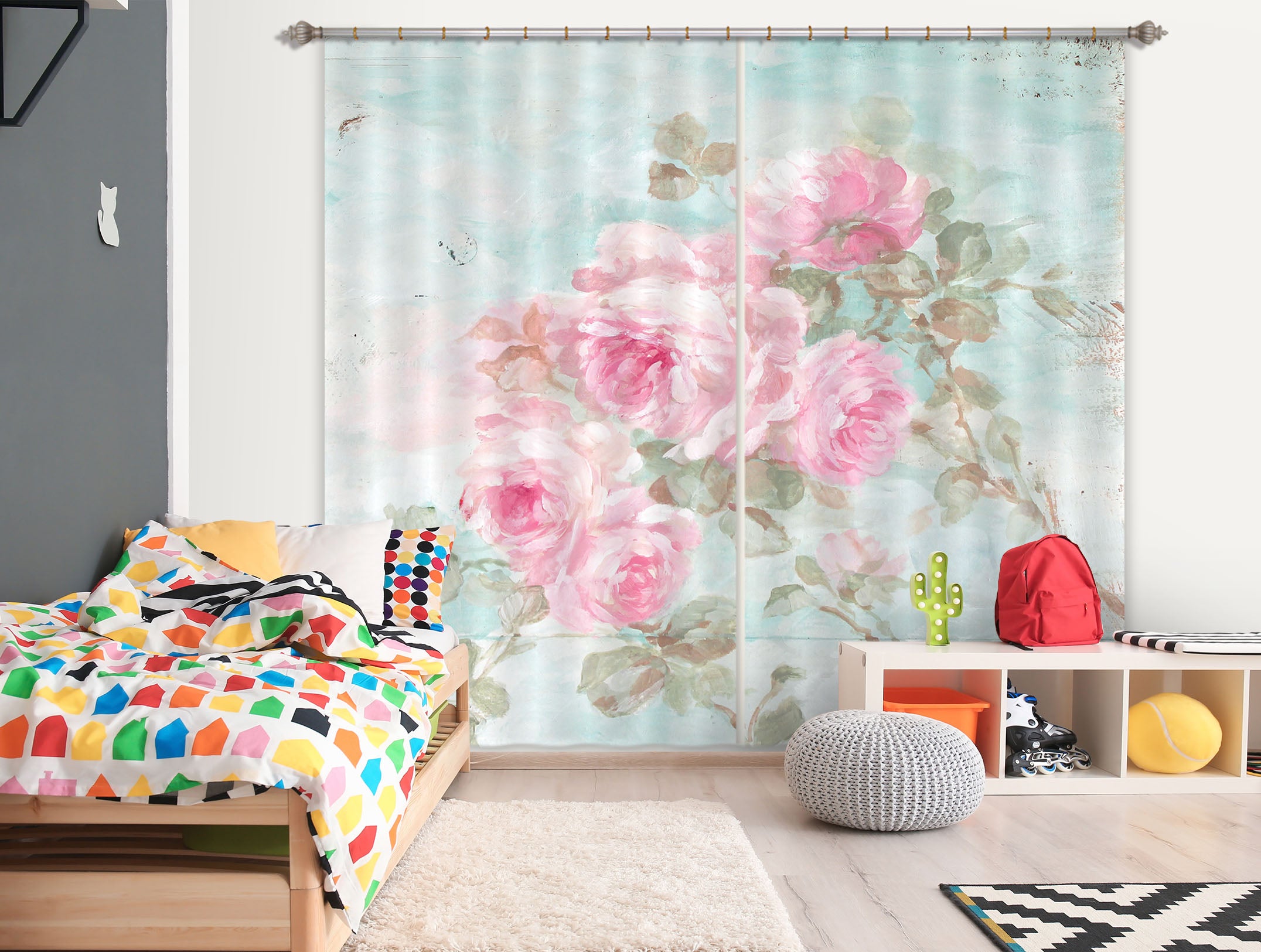 3D Pink Flower 1009 Debi Coules Curtain Curtains Drapes