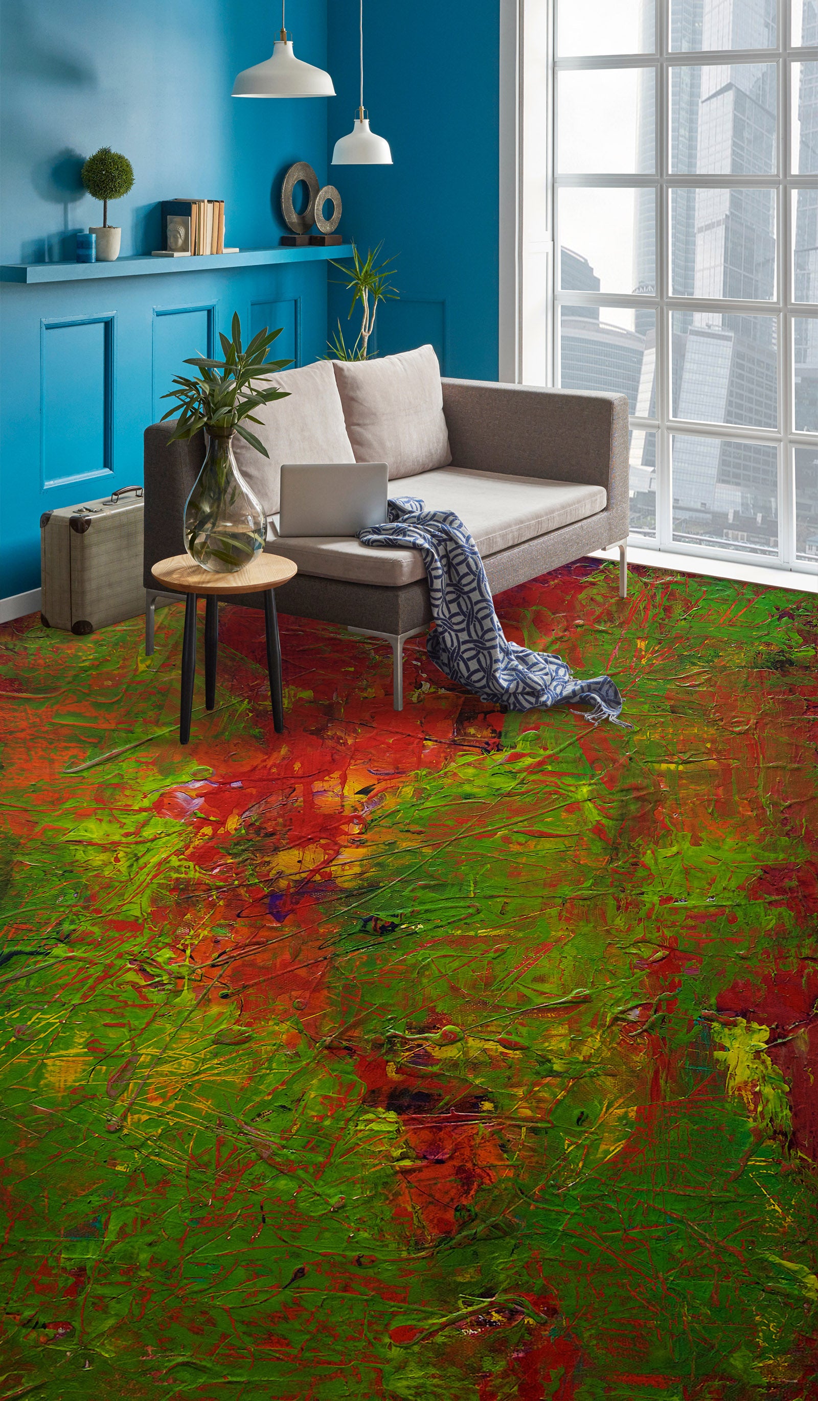 3D Green Red Pattern 9938 Allan P. Friedlander Floor Mural