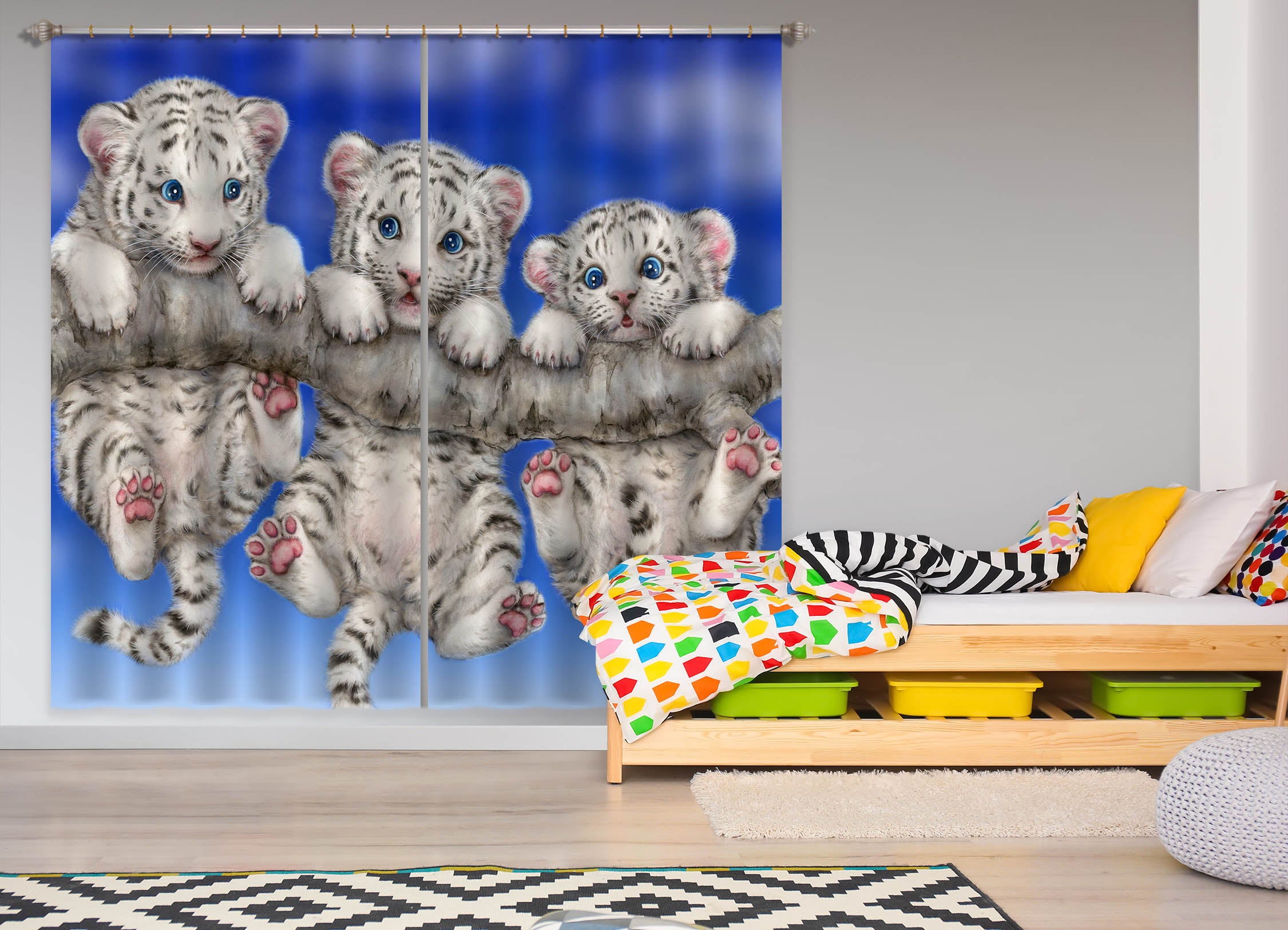 3D Baby Tiger 9091 Kayomi Harai Curtain Curtains Drapes