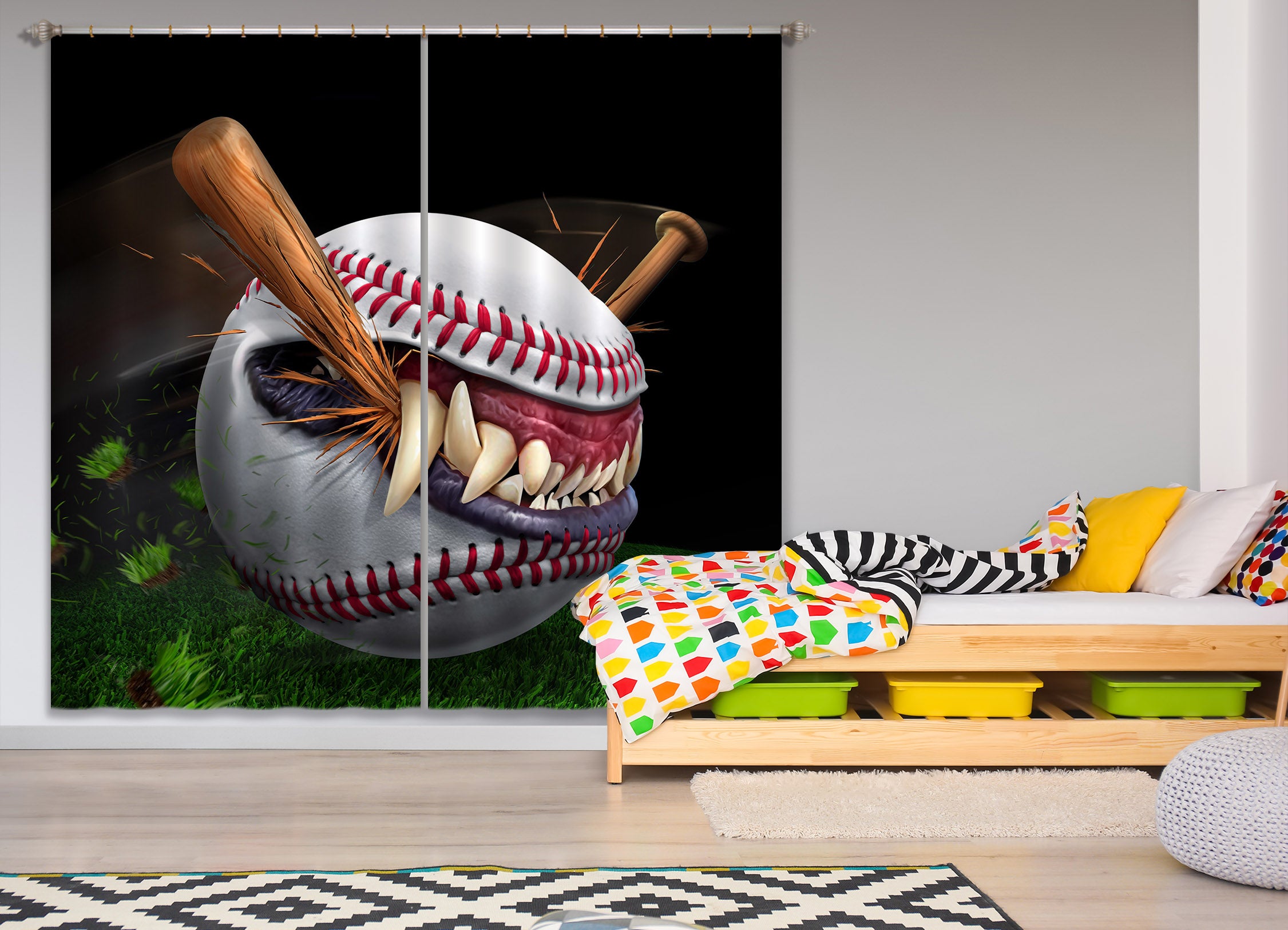 3D Teeth Baseball 5050 Tom Wood Curtain Curtains Drapes