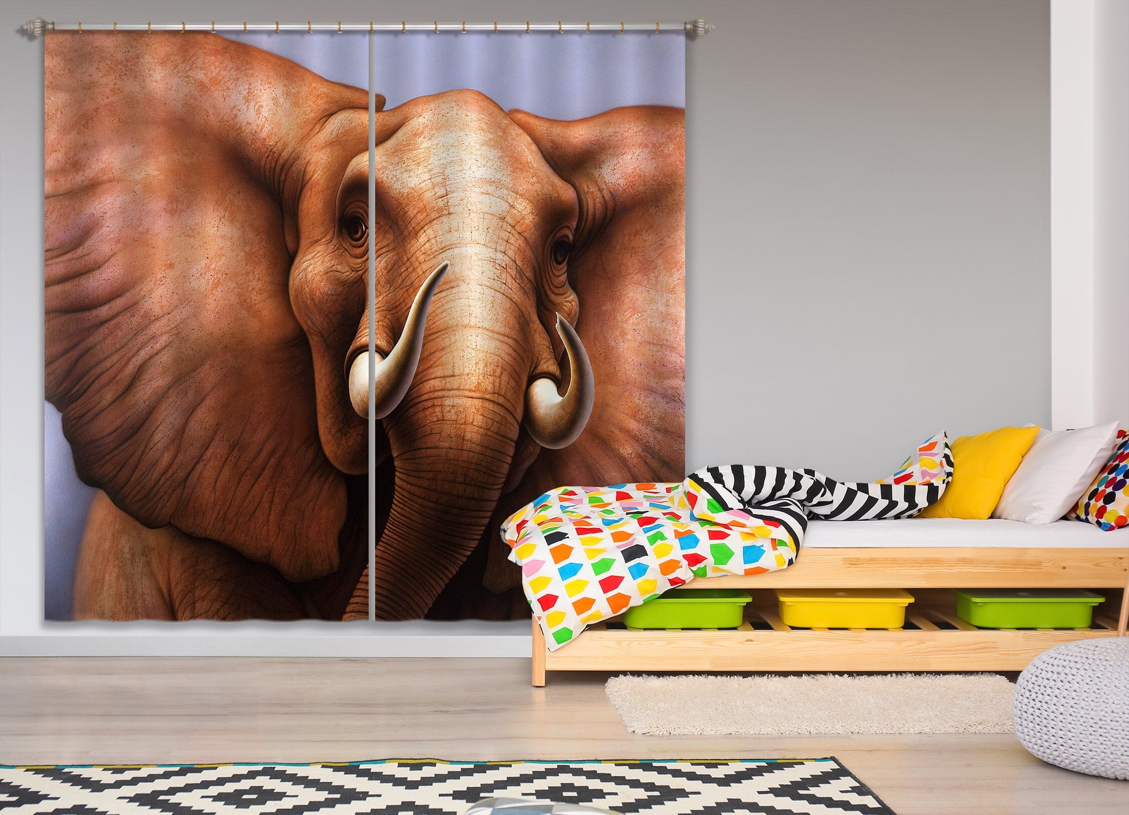 3D Elephant 062 Jerry LoFaro Curtain Curtains Drapes Curtains AJ Creativity Home 