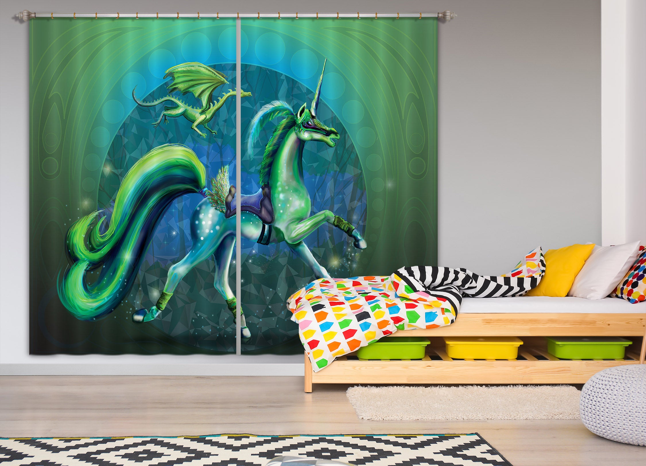 3D Moon Unicorn 122 Rose Catherine Khan Curtain Curtains Drapes