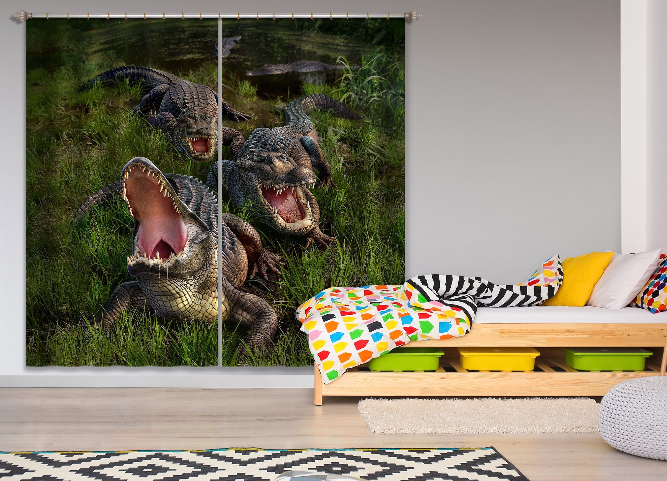 3D Fierce Crocodile 042 Jerry LoFaro Curtain Curtains Drapes Curtains AJ Creativity Home 