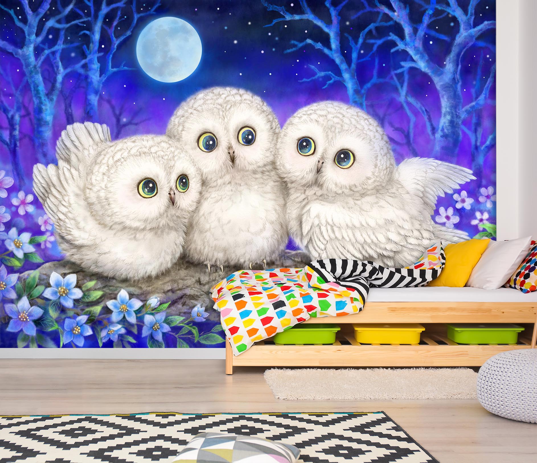 3D Owl Moon 5537 Kayomi Harai Wall Mural Wall Murals