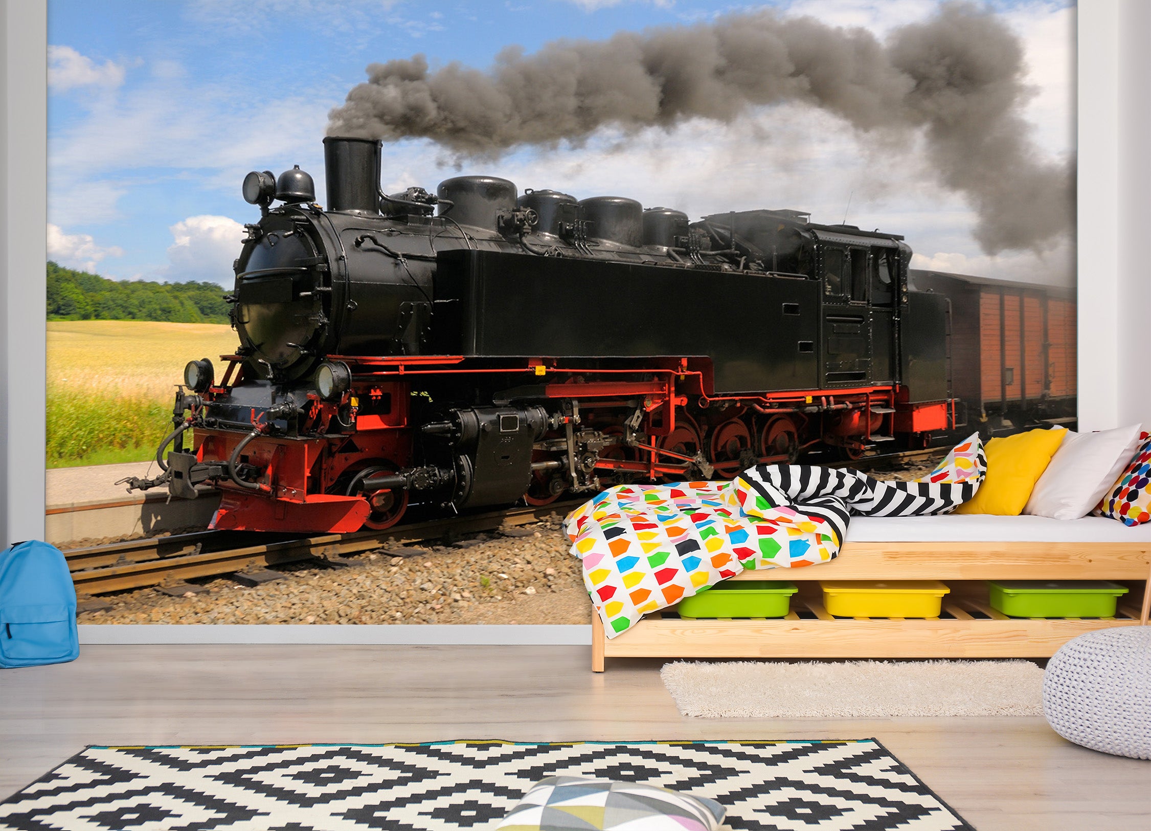 3D Grassland Train 024 Vehicle Wall Murals