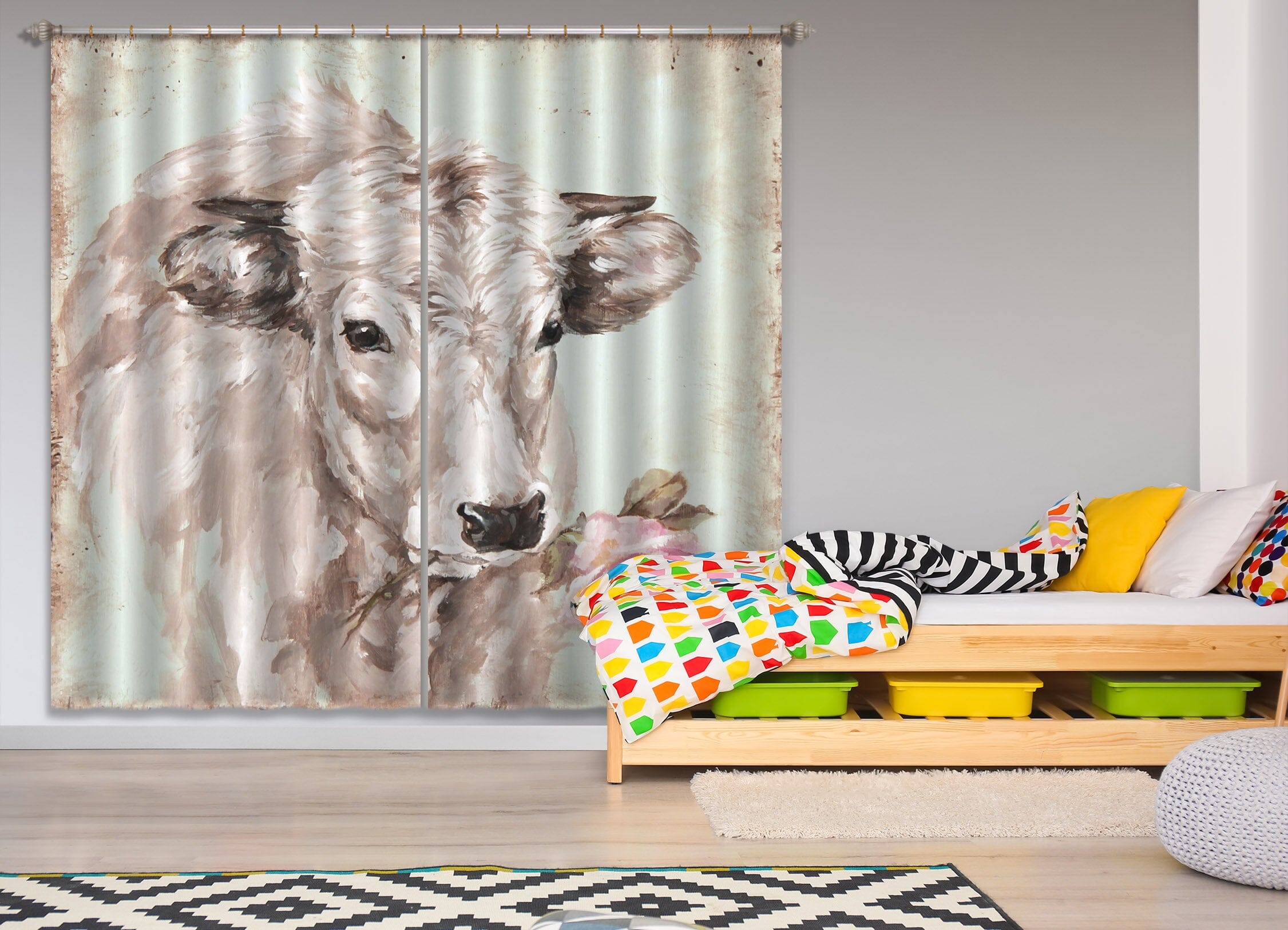 3D Cow Rose 043 Debi Coules Curtain Curtains Drapes Curtains AJ Creativity Home 