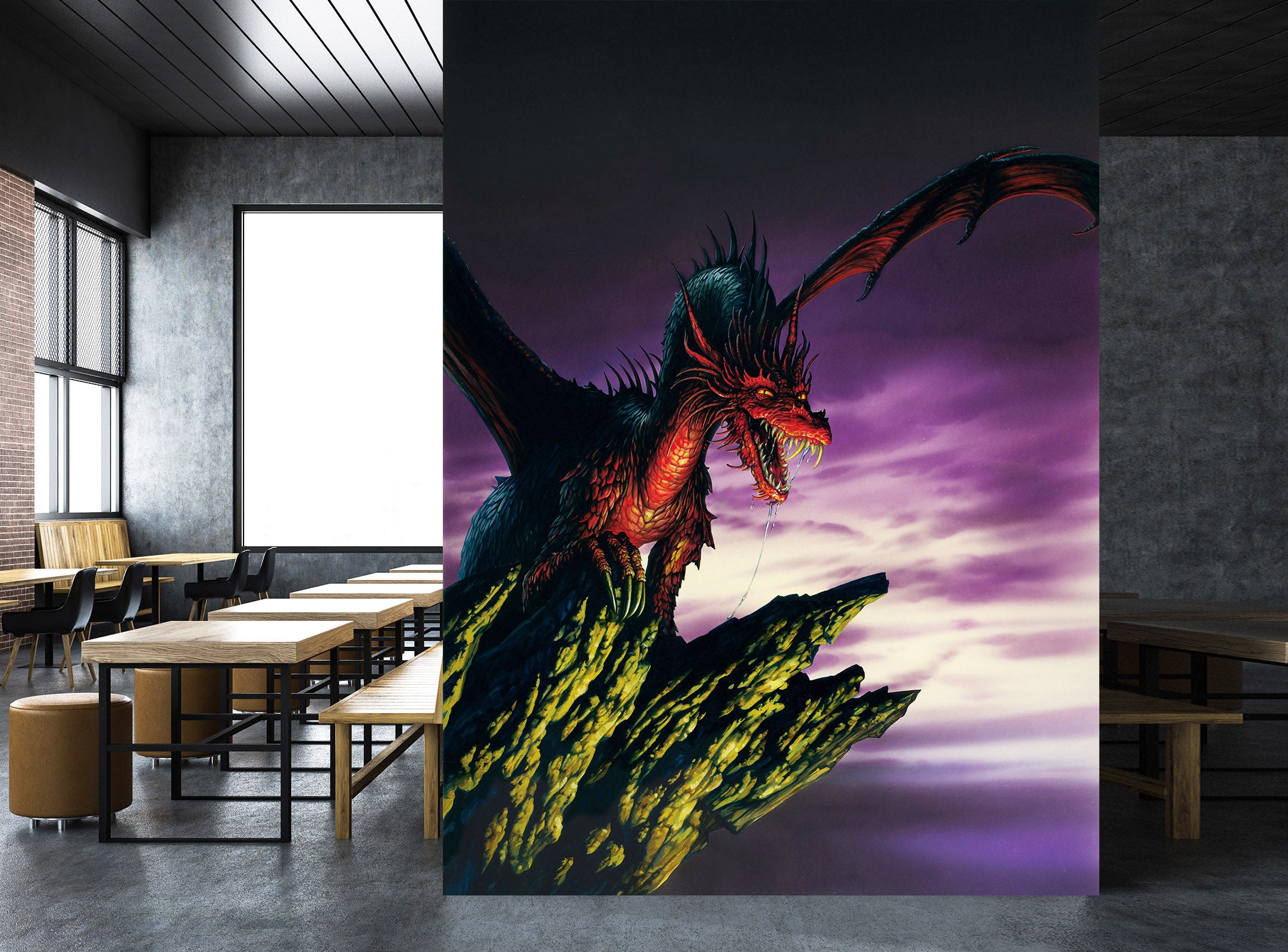 3D Cliff Red Dragon 7099 Ciruelo Wall Mural Wall Murals