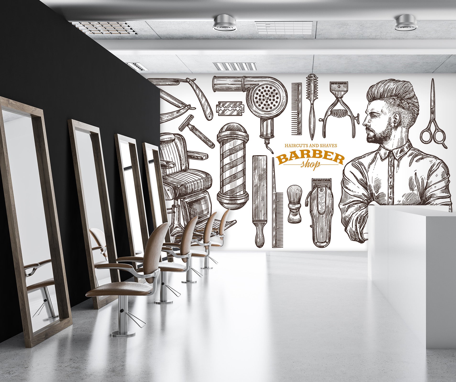 3D Haircut Scissor Chair 115161 Barber Shop Wall Murals