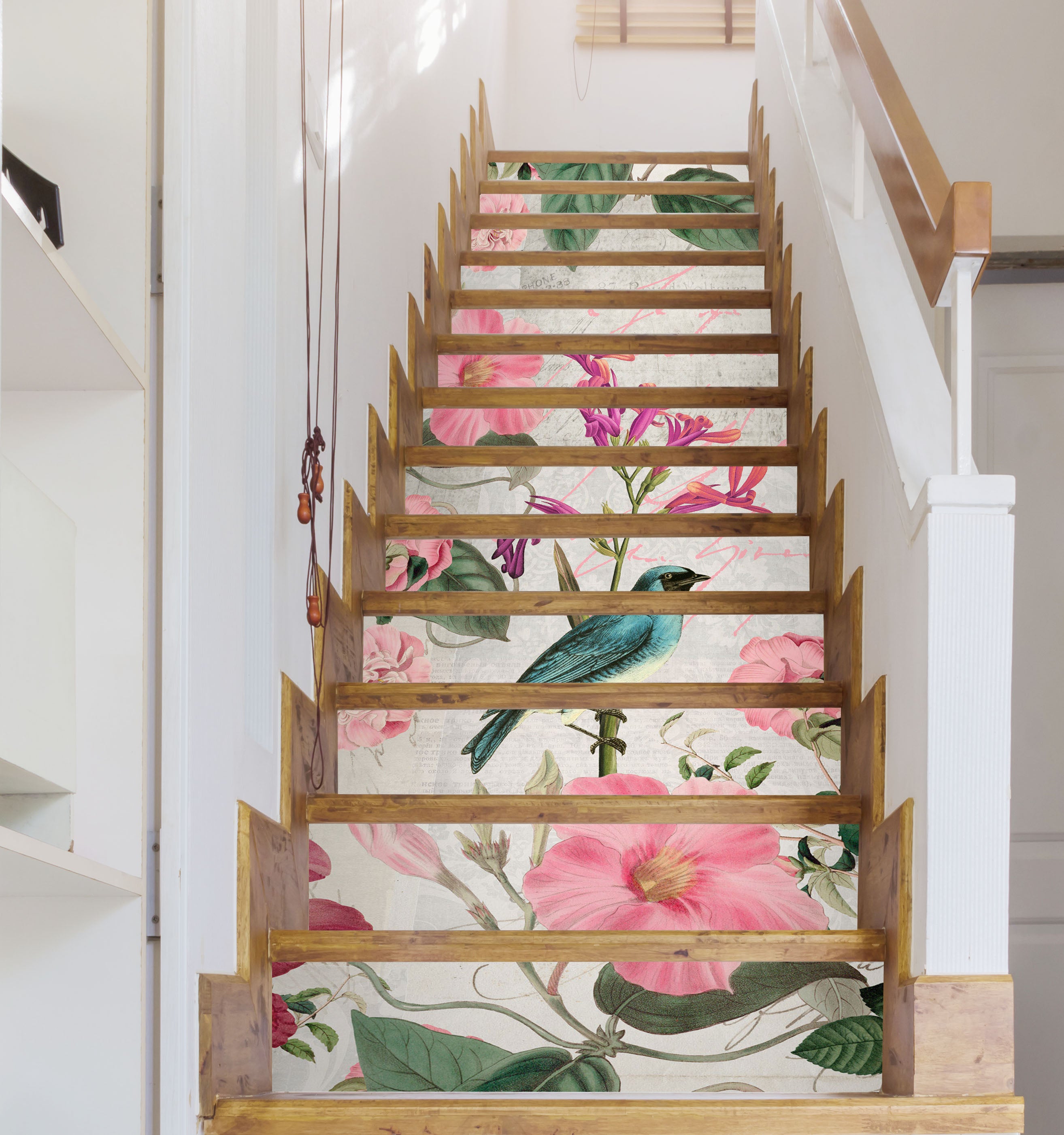 3D Pink Flowers Bird 109173 Andrea Haase Stair Risers