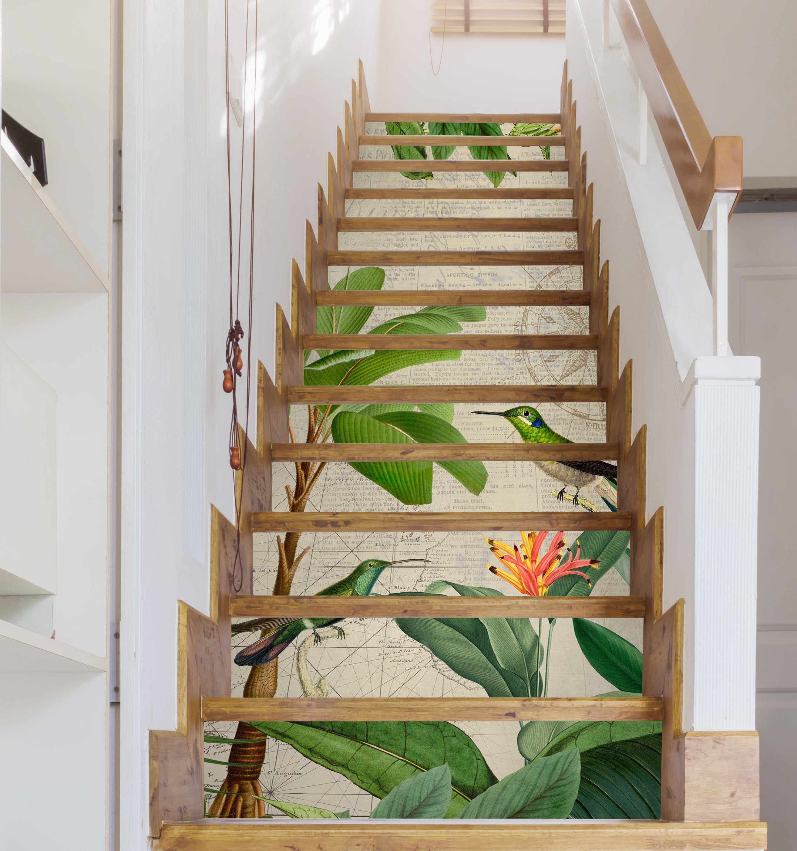 3D Green Leaves Bird 10495 Andrea Haase Stair Risers