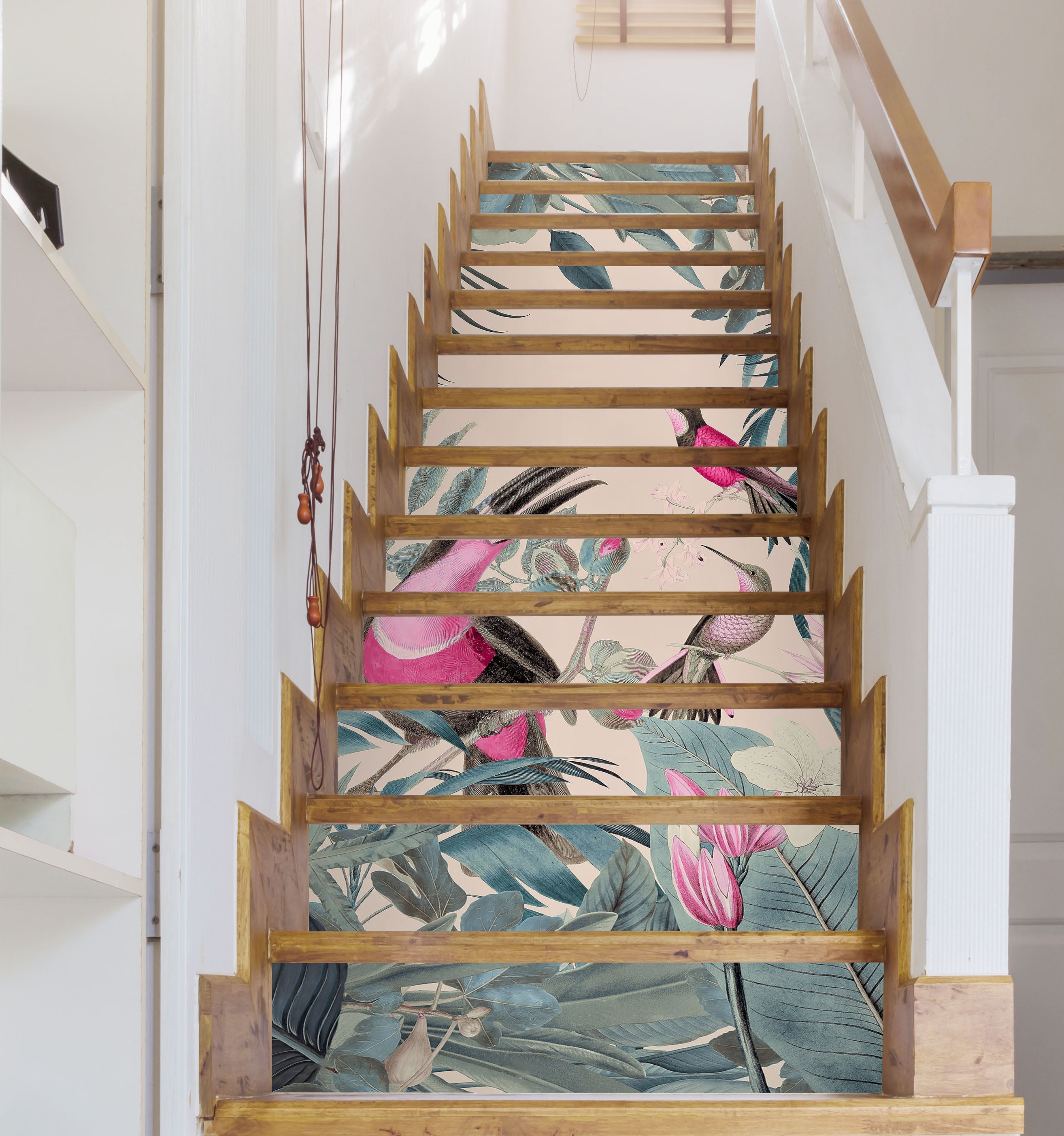 3D Pink Bird Stork Leaves 109186 Andrea Haase Stair Risers