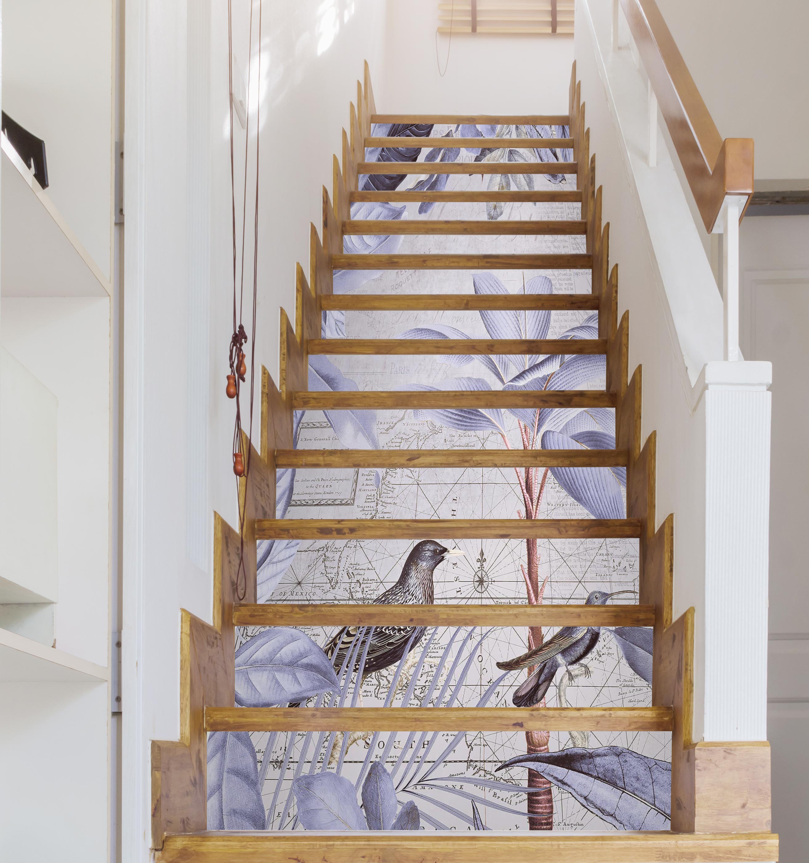 3D Gray Purple Bird Leaves 104106 Andrea Haase Stair Risers