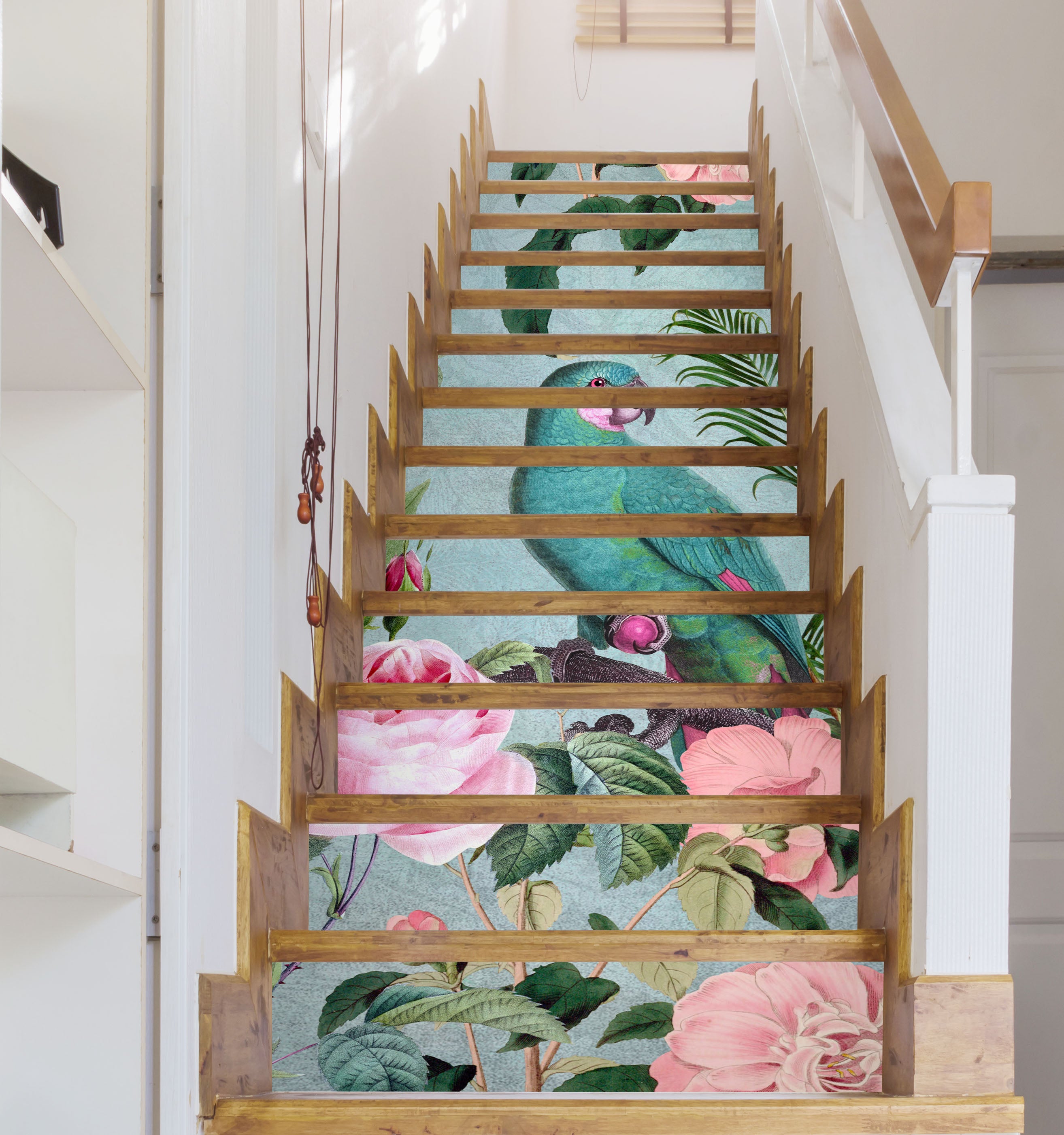 3D Rose Green Parrot 11009 Andrea Haase Stair Risers