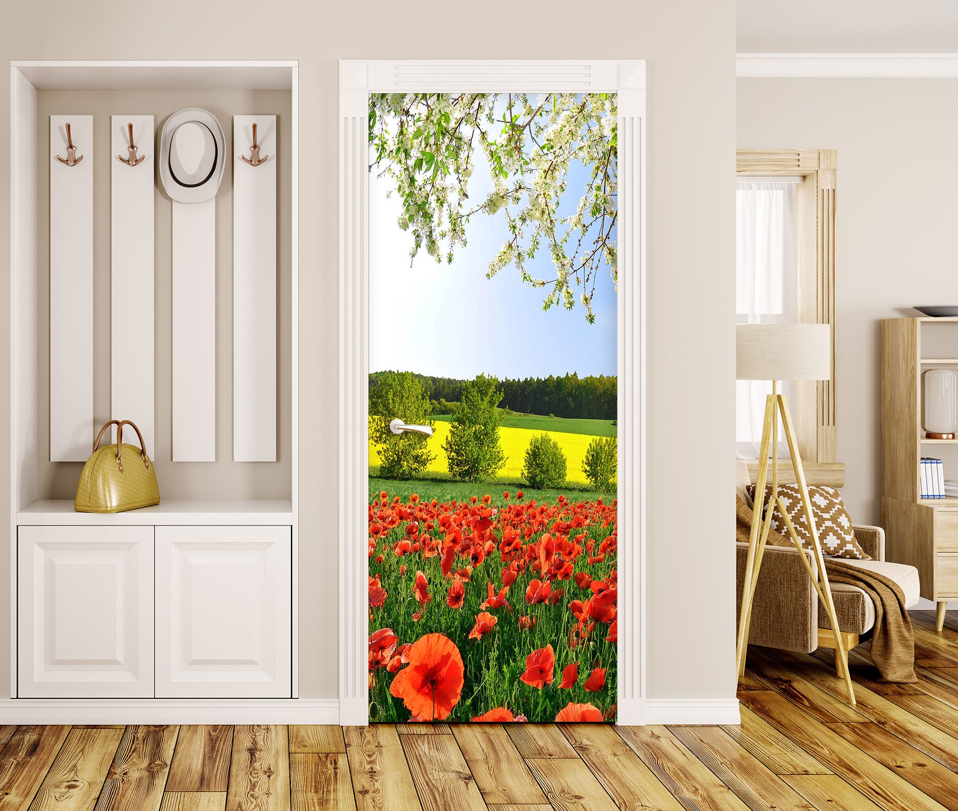 3D Prairie Red Flower 034 Door Mural