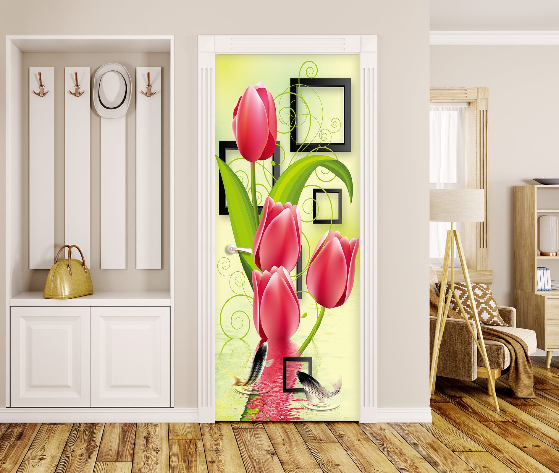 3D Red Rose 234 Door Mural