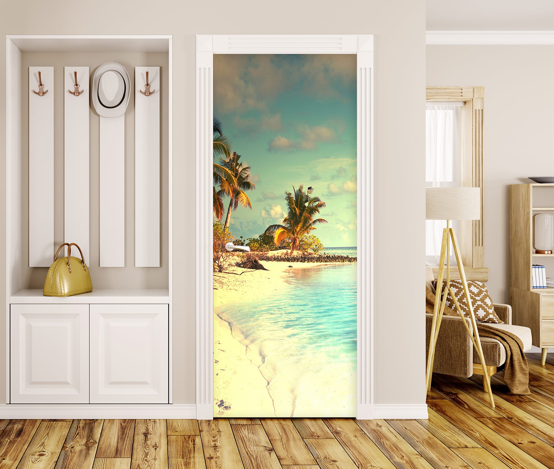 3D Beach Tree 215 Door Mural