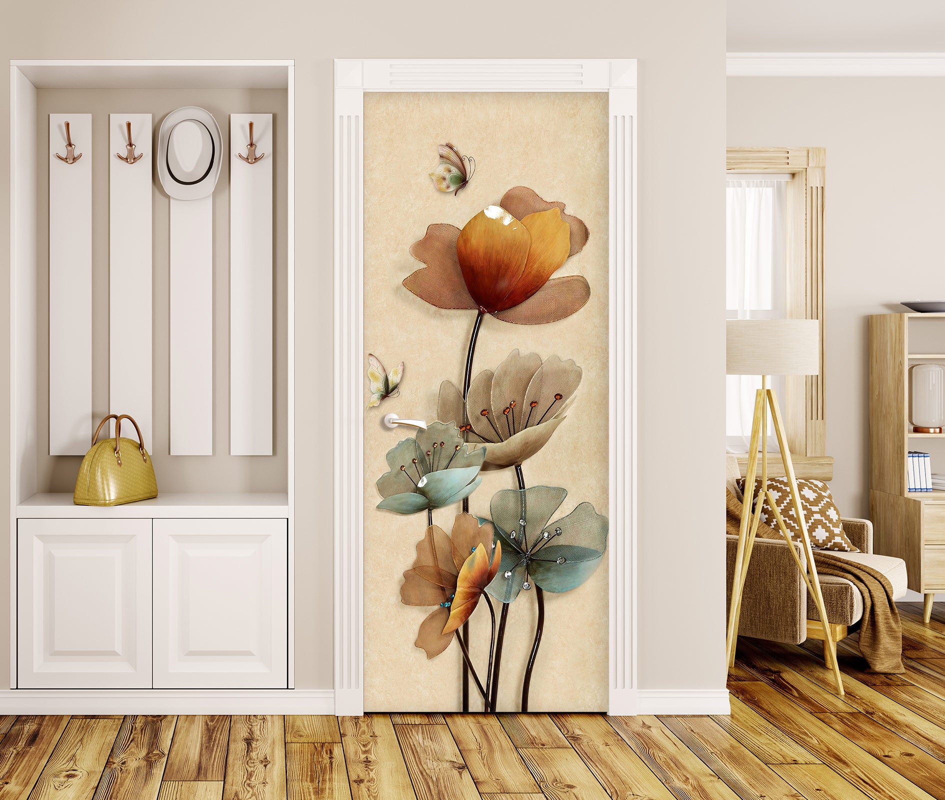 3D Flowers Butterfly 23110 Door Mural