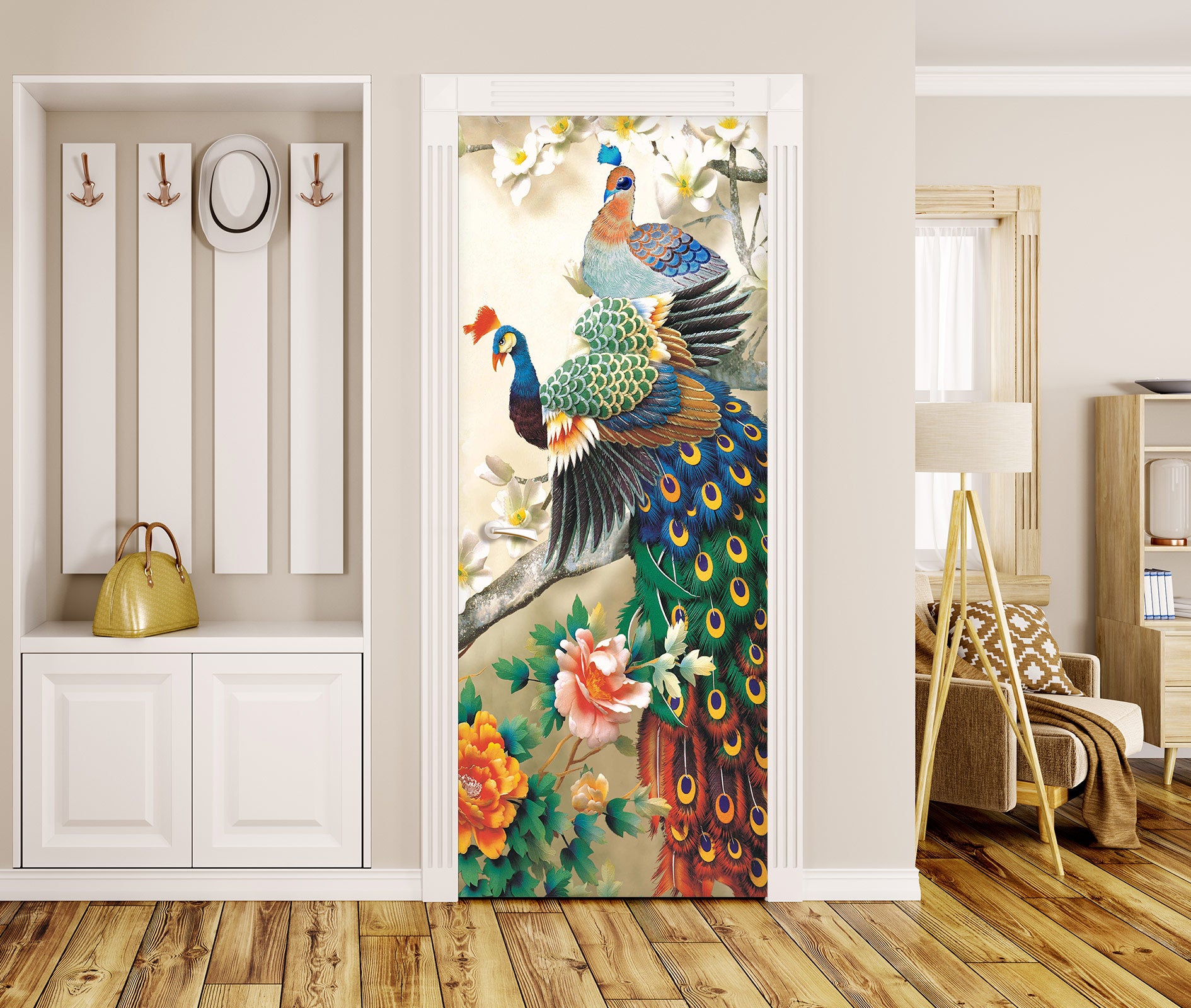3D Color Peacock 040 Door Mural