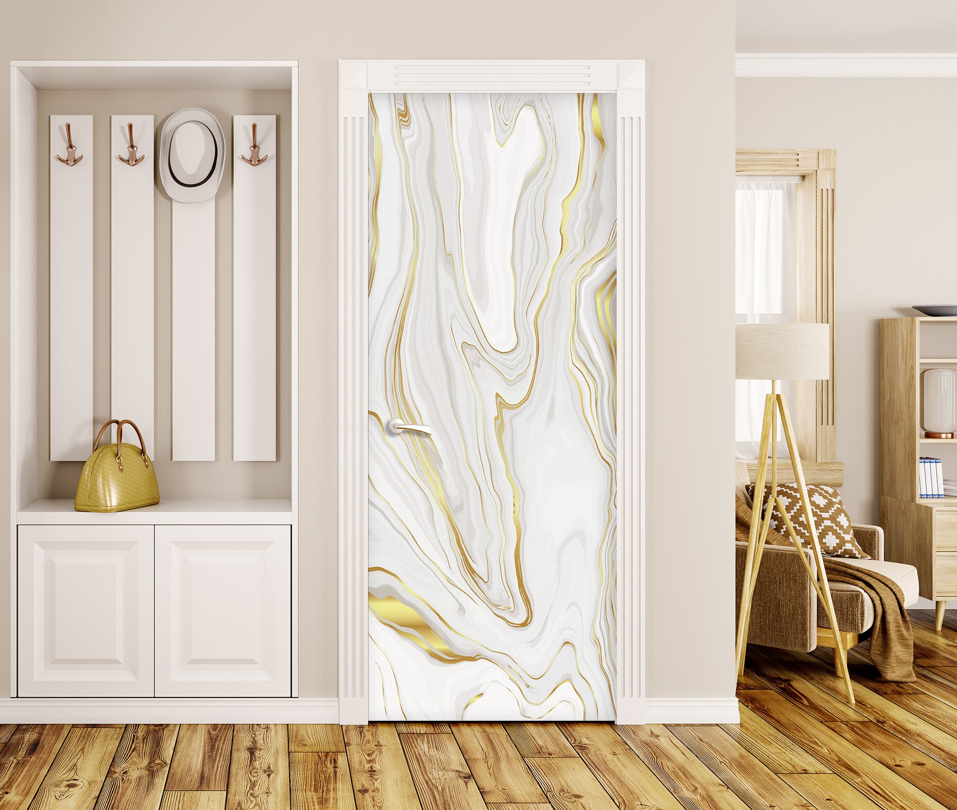 3D White Lines 25191 Door Mural