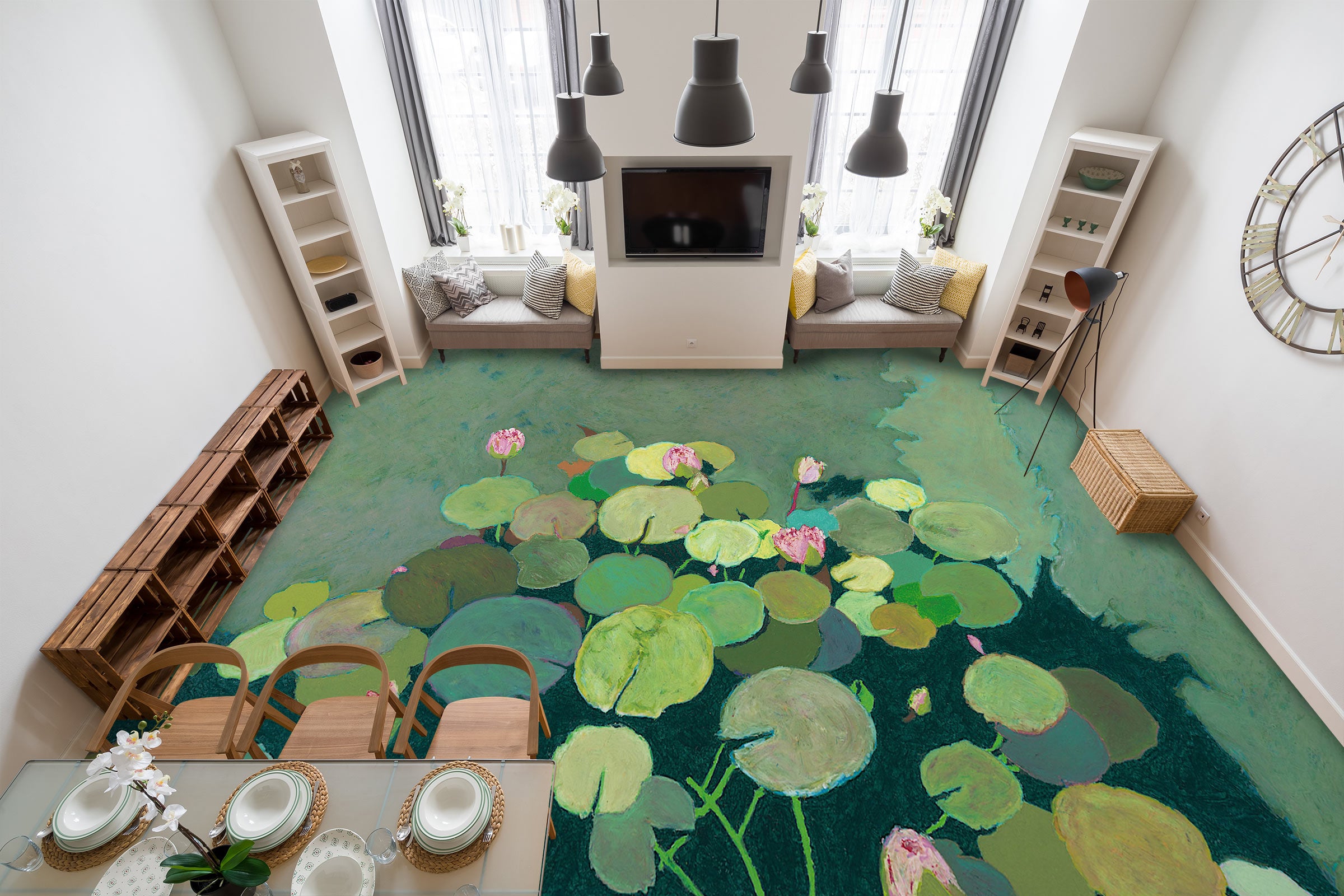 3D Lotus Pond 9686 Allan P. Friedlander Floor Mural