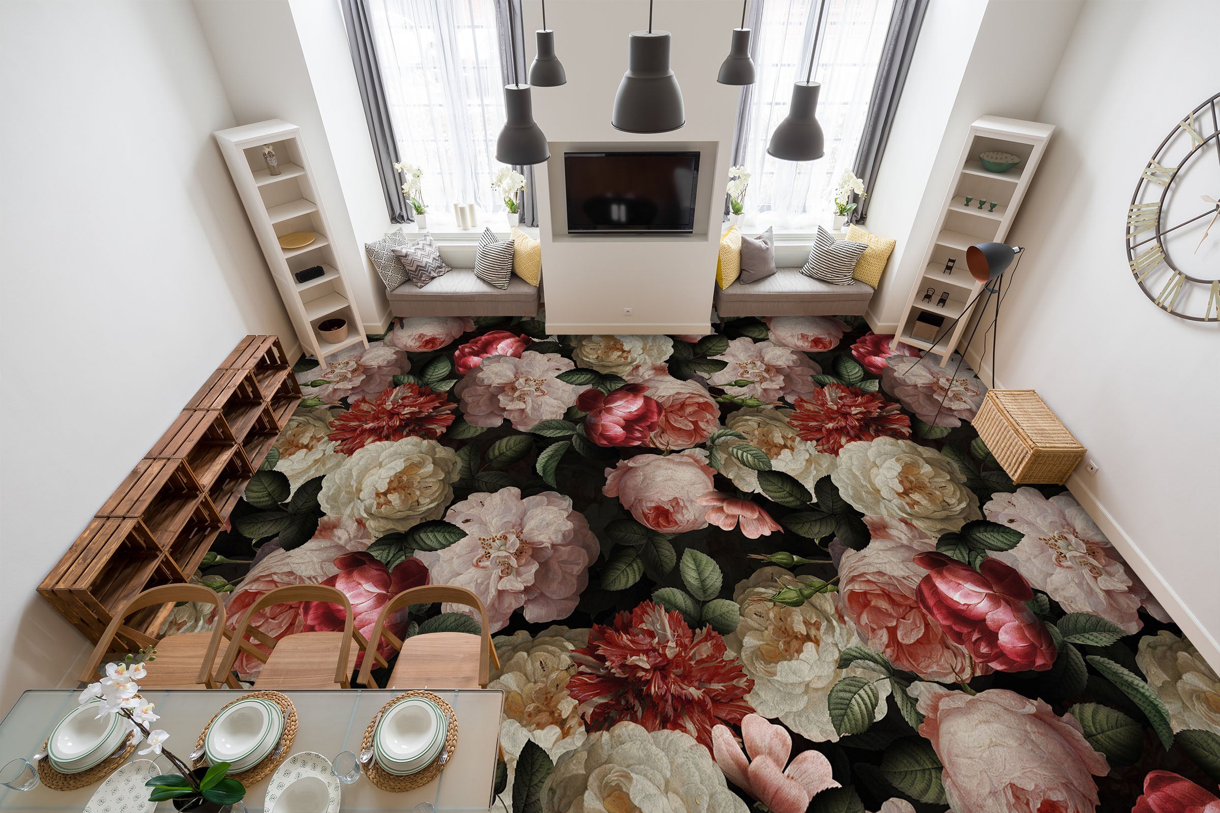 3D Pink Flower Pattern 99188 Uta Naumann Floor Mural