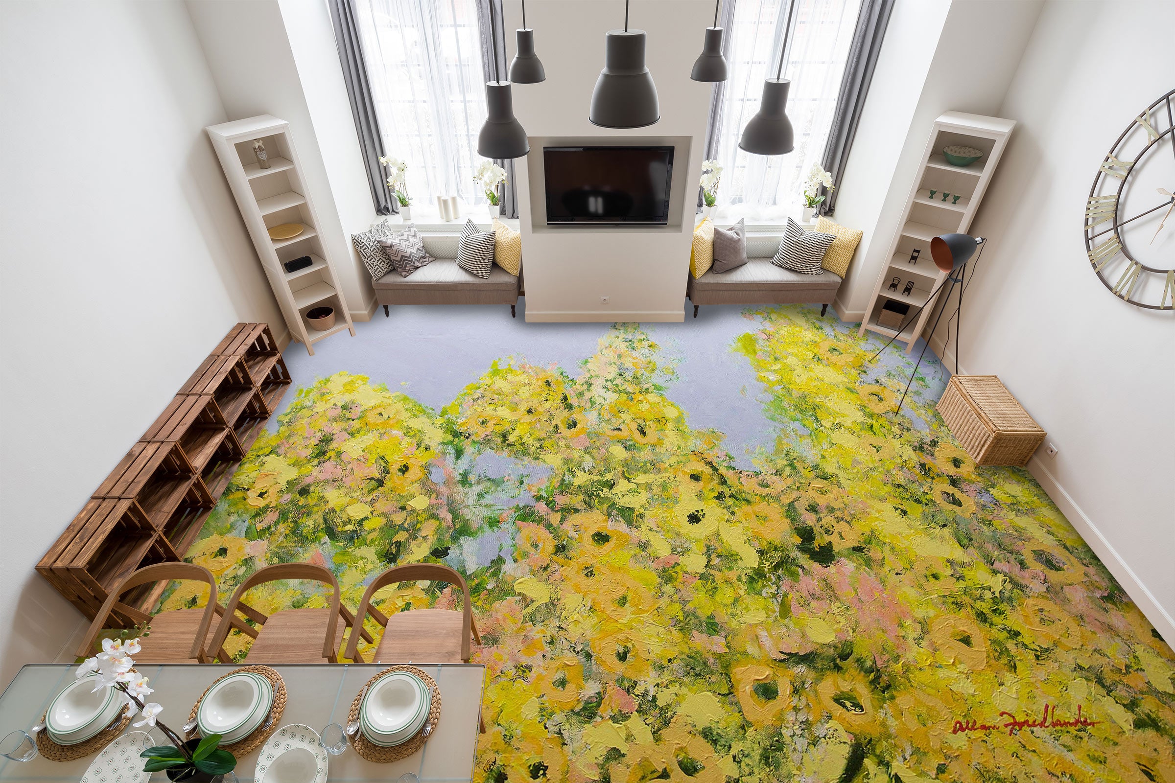 3D Yellow Floral Flowers Clump 9683 Allan P. Friedlander Floor Mural