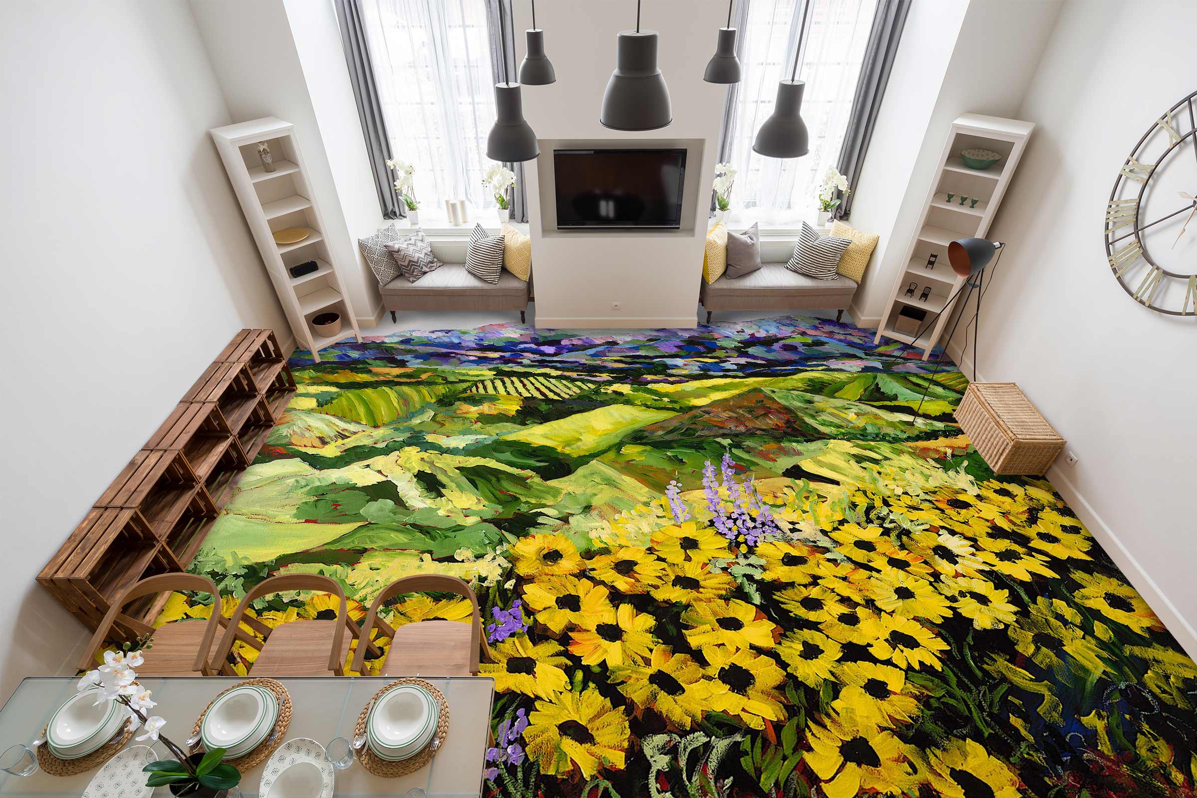 3D Hillside Yellow Daisy Bush 9544 Allan P. Friedlander Floor Mural