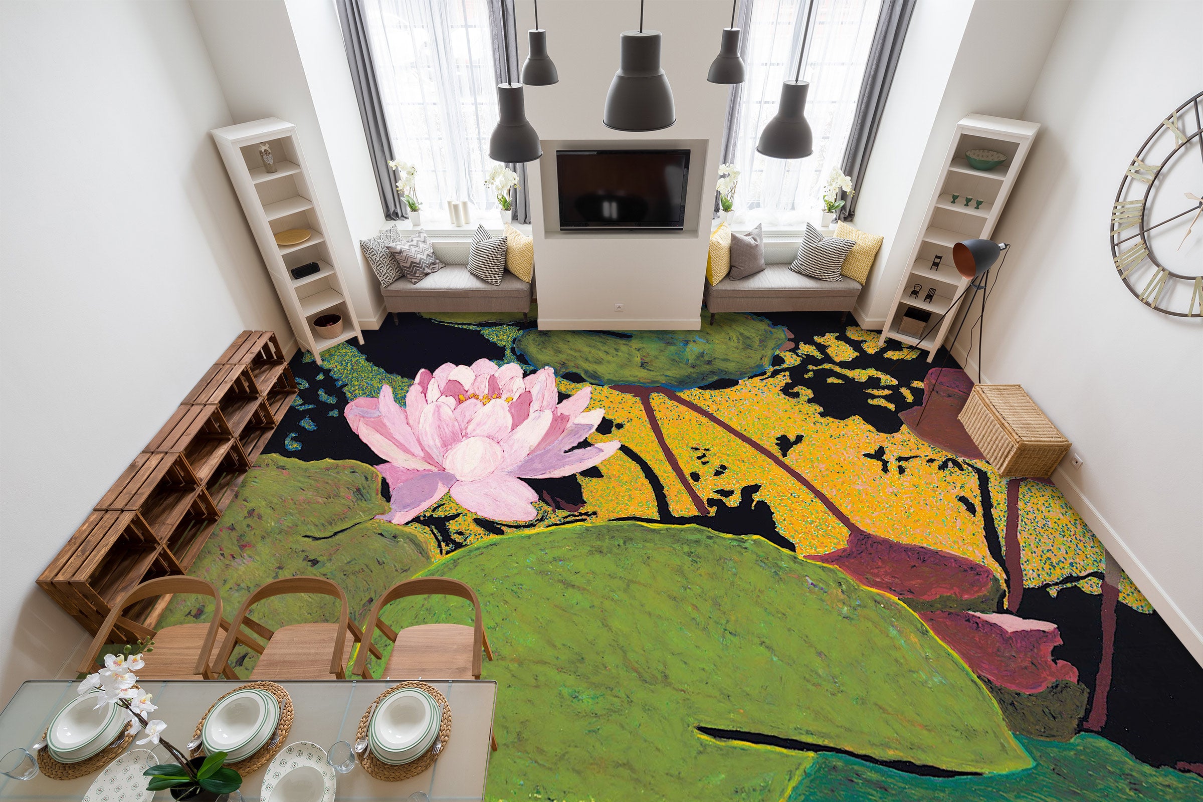 3D Pink Lotus 9688 Allan P. Friedlander Floor Mural