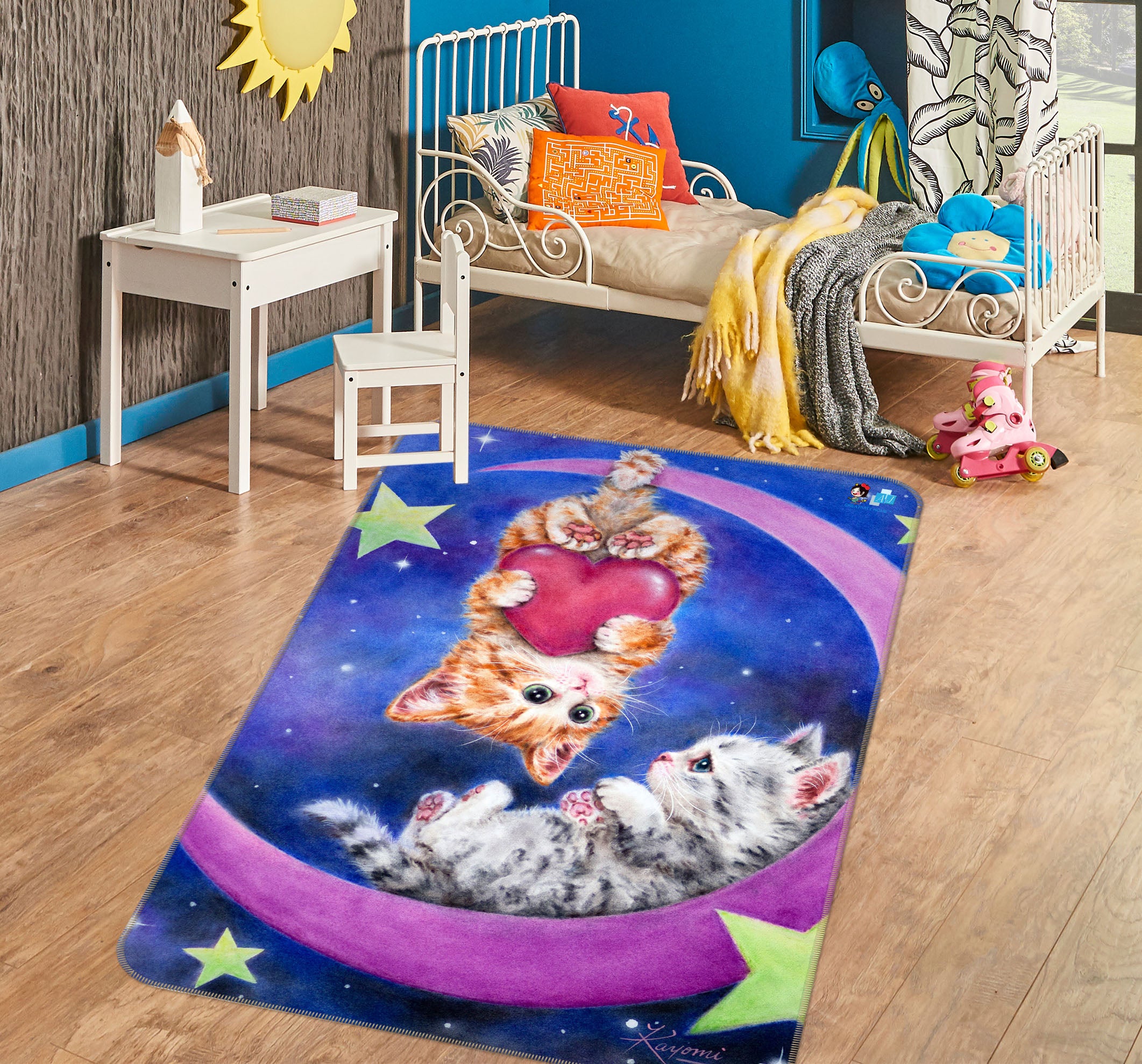 3D Moon Love Cat 5742 Kayomi Harai Rug Non Slip Rug Mat