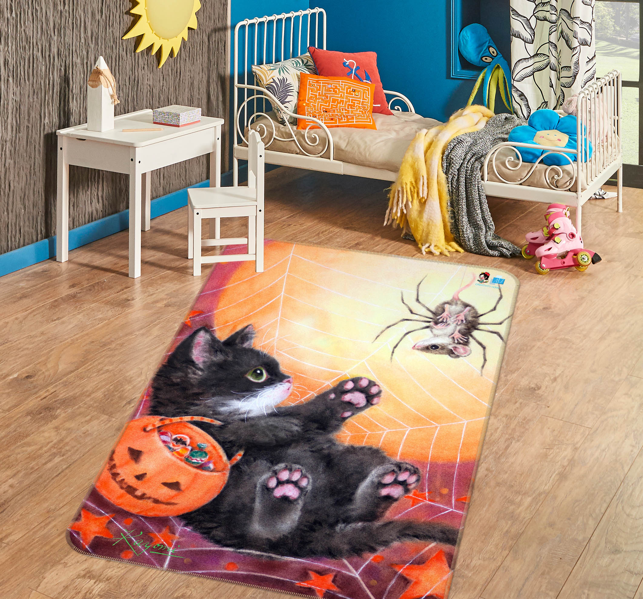 3D Halloween Black Cat 5770 Kayomi Harai Rug Non Slip Rug Mat