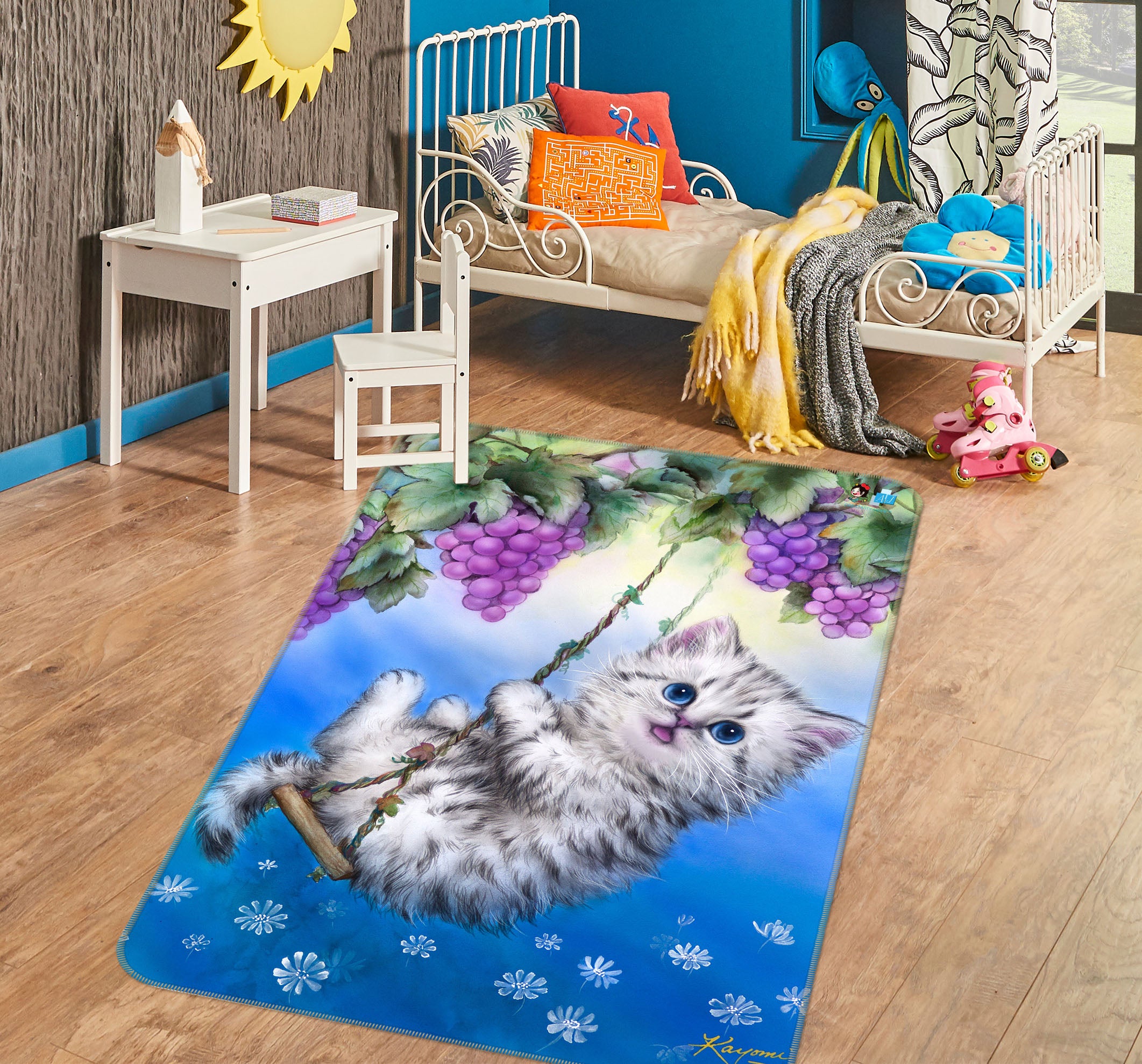 3D Grape Cat 5694 Kayomi Harai Rug Non Slip Rug Mat