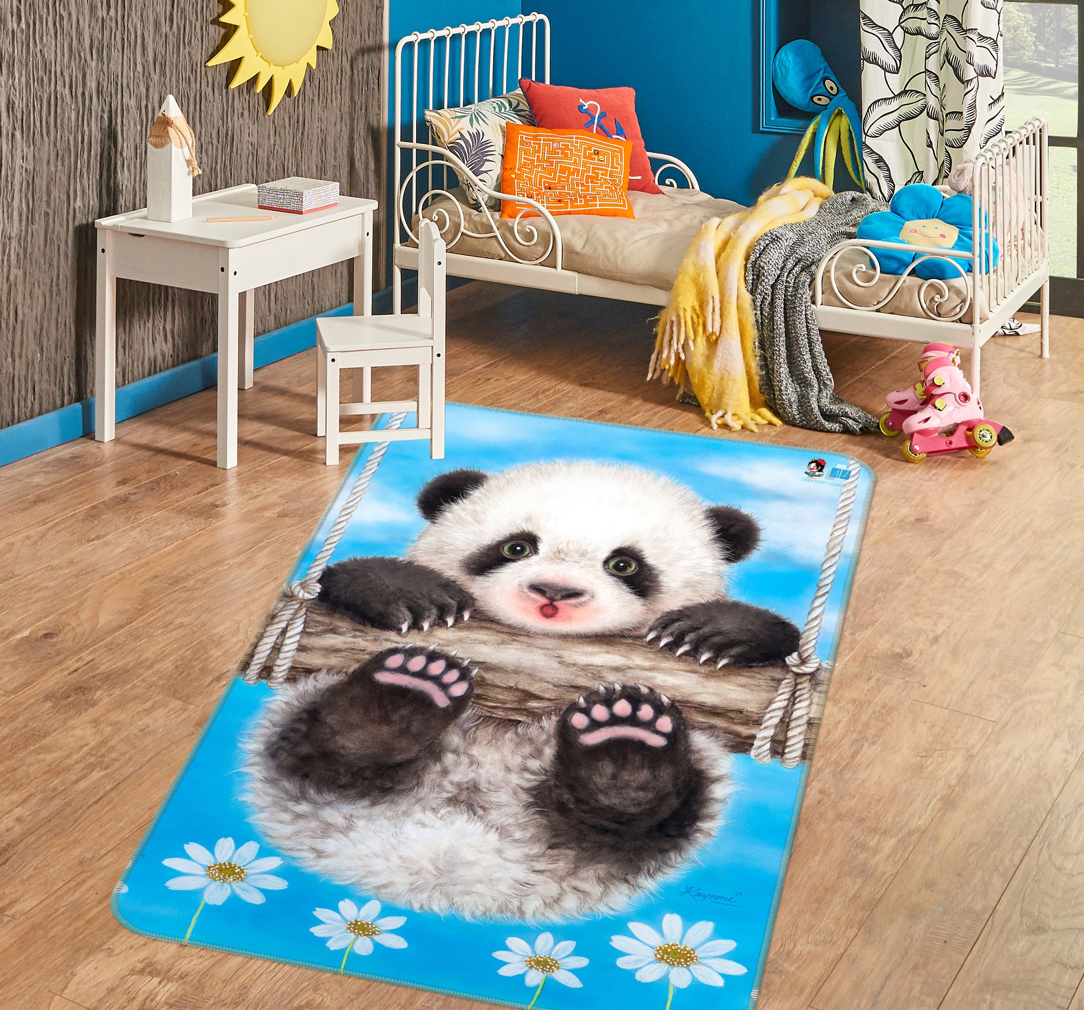 3D Panda Swing 5692 Kayomi Harai Rug Non Slip Rug Mat