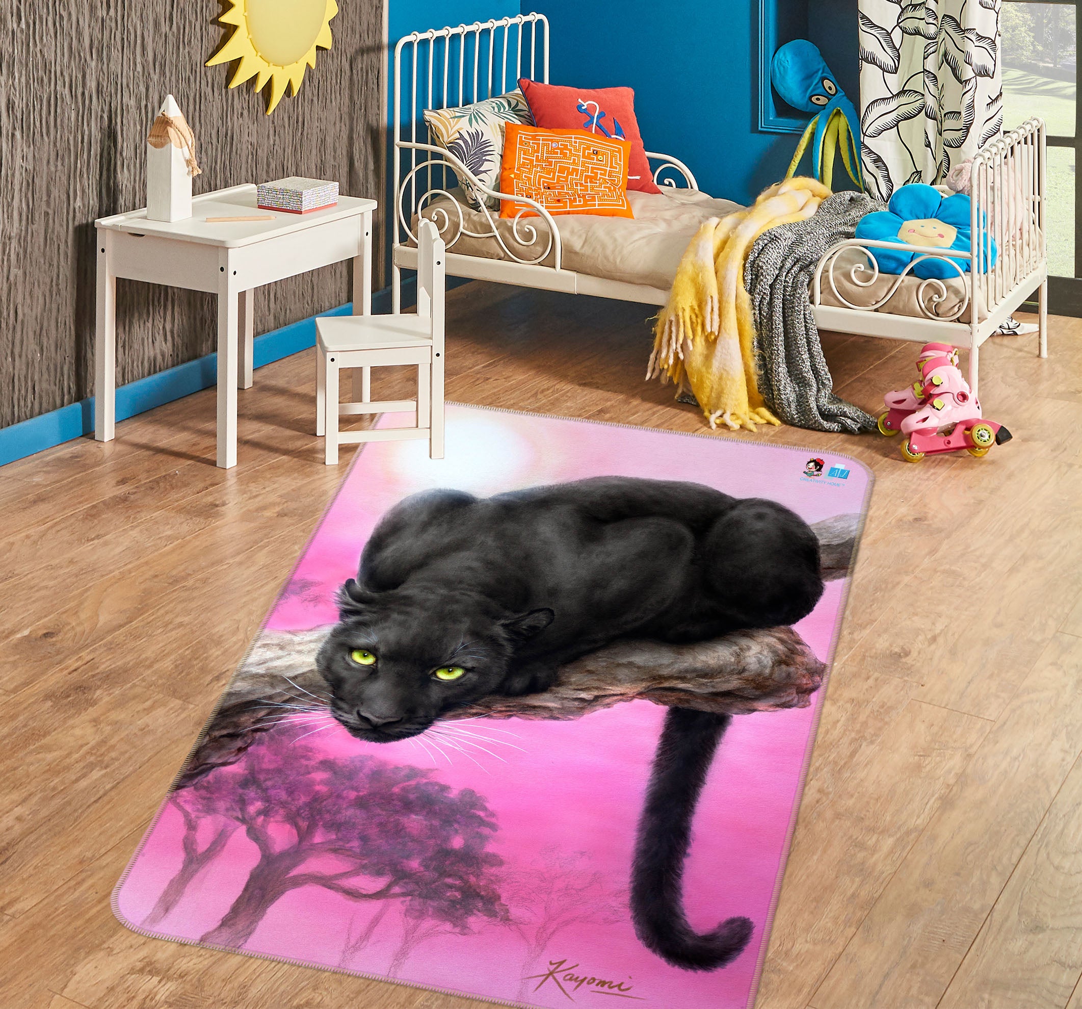 3D Black Panther 5676 Kayomi Harai Rug Non Slip Rug Mat