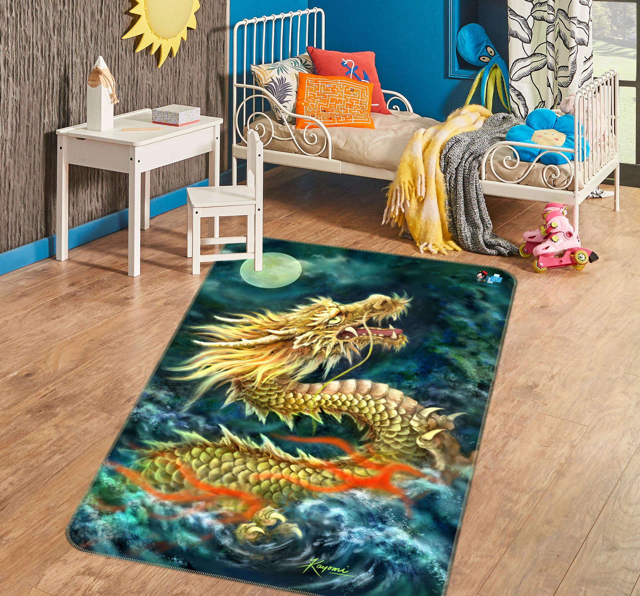 3D Dragon Moon 5757 Kayomi Harai Rug Non Slip Rug Mat