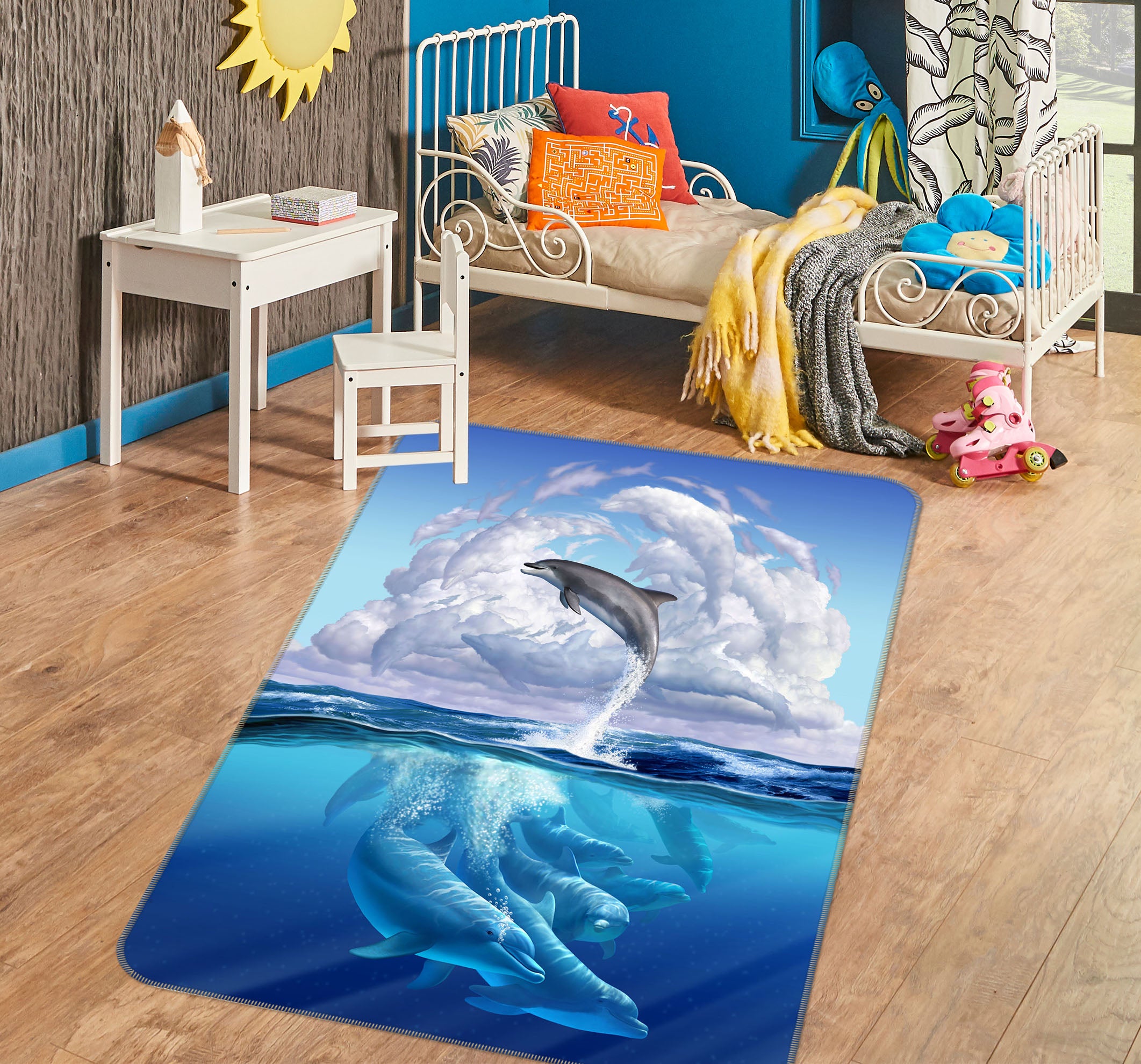 3D Underwater Dolphin 83089 Jerry LoFaro Rug Non Slip Rug Mat