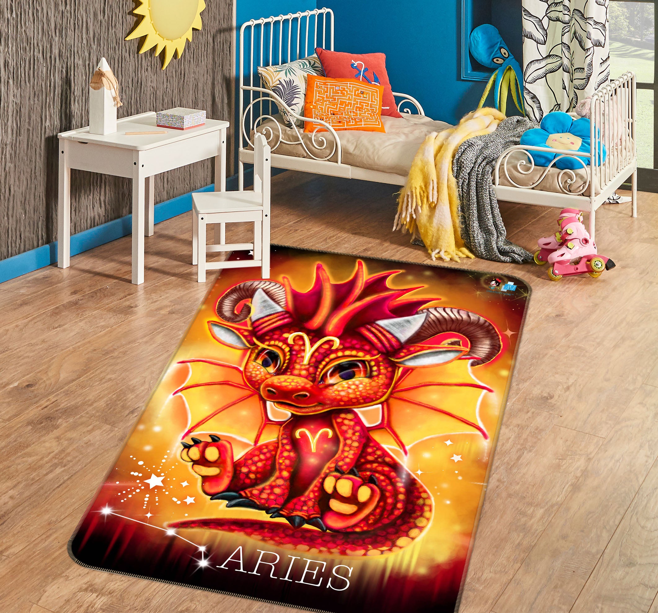 3D Red Dragon Aries 8518 Sheena Pike Rug Non Slip Rug Mat