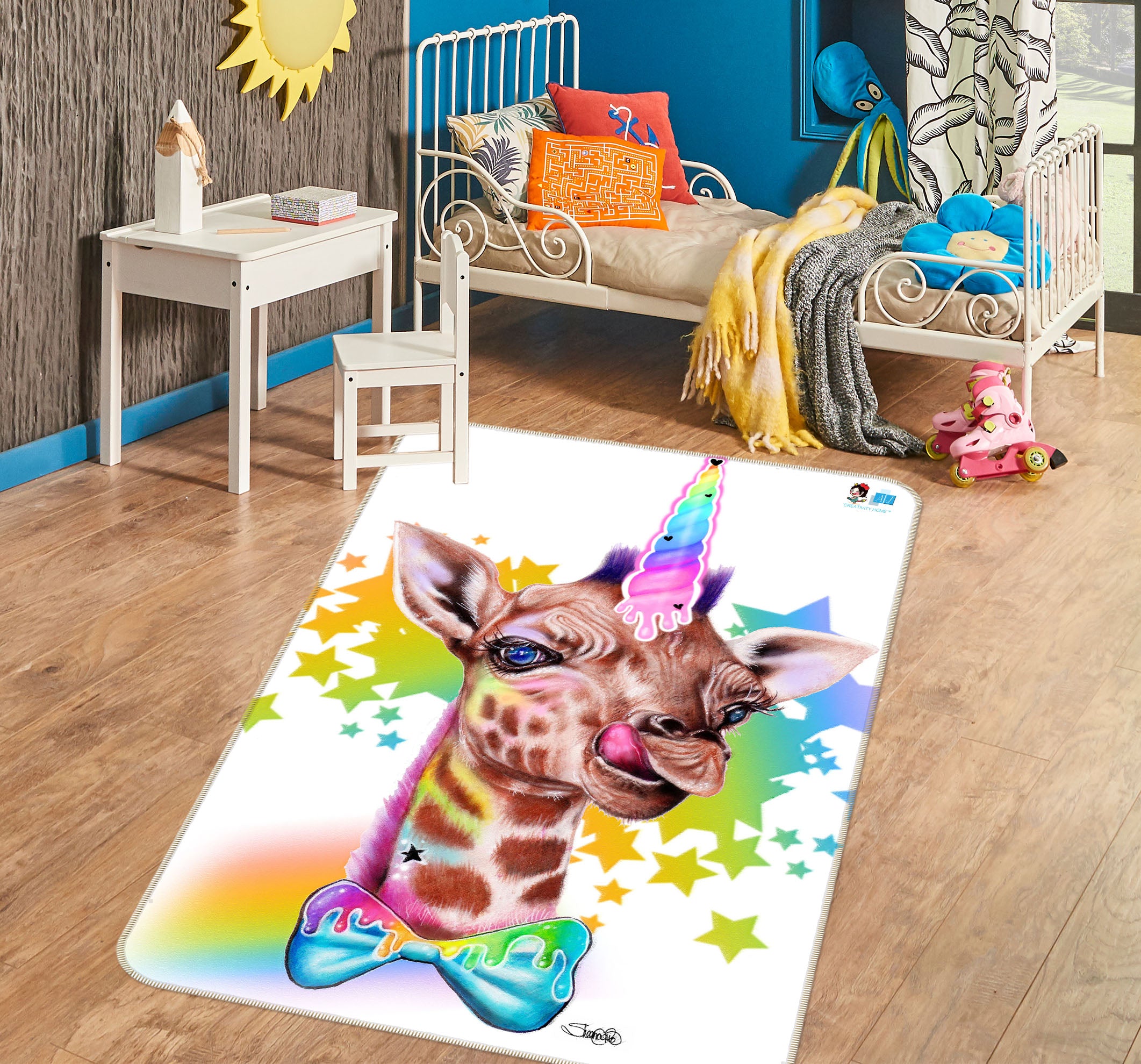 3D Rainbow Star Giraffe 8510 Sheena Pike Rug Non Slip Rug Mat