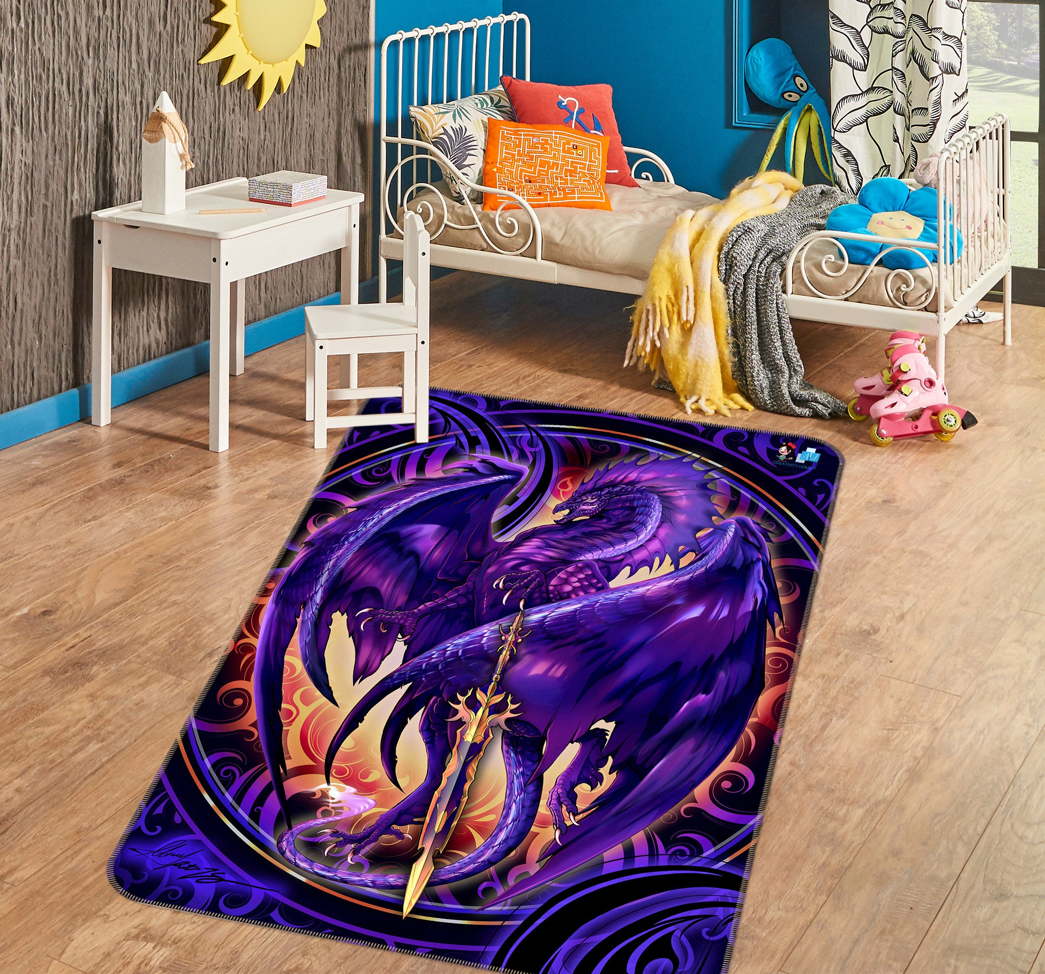 3D Purple Dragon 8232 Ruth Thompson Rug Non Slip Rug Mat