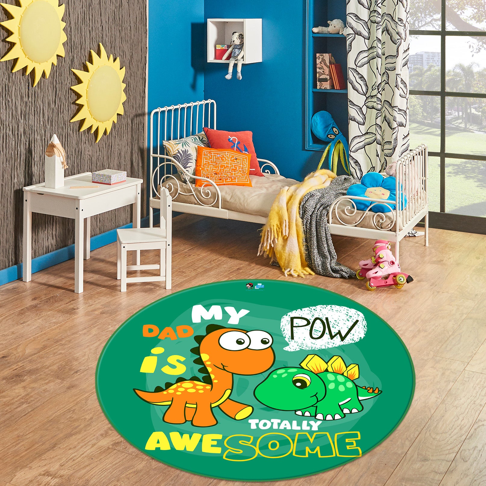 3D Cartoon Dinosaur 74211 Round Non Slip Rug Mat