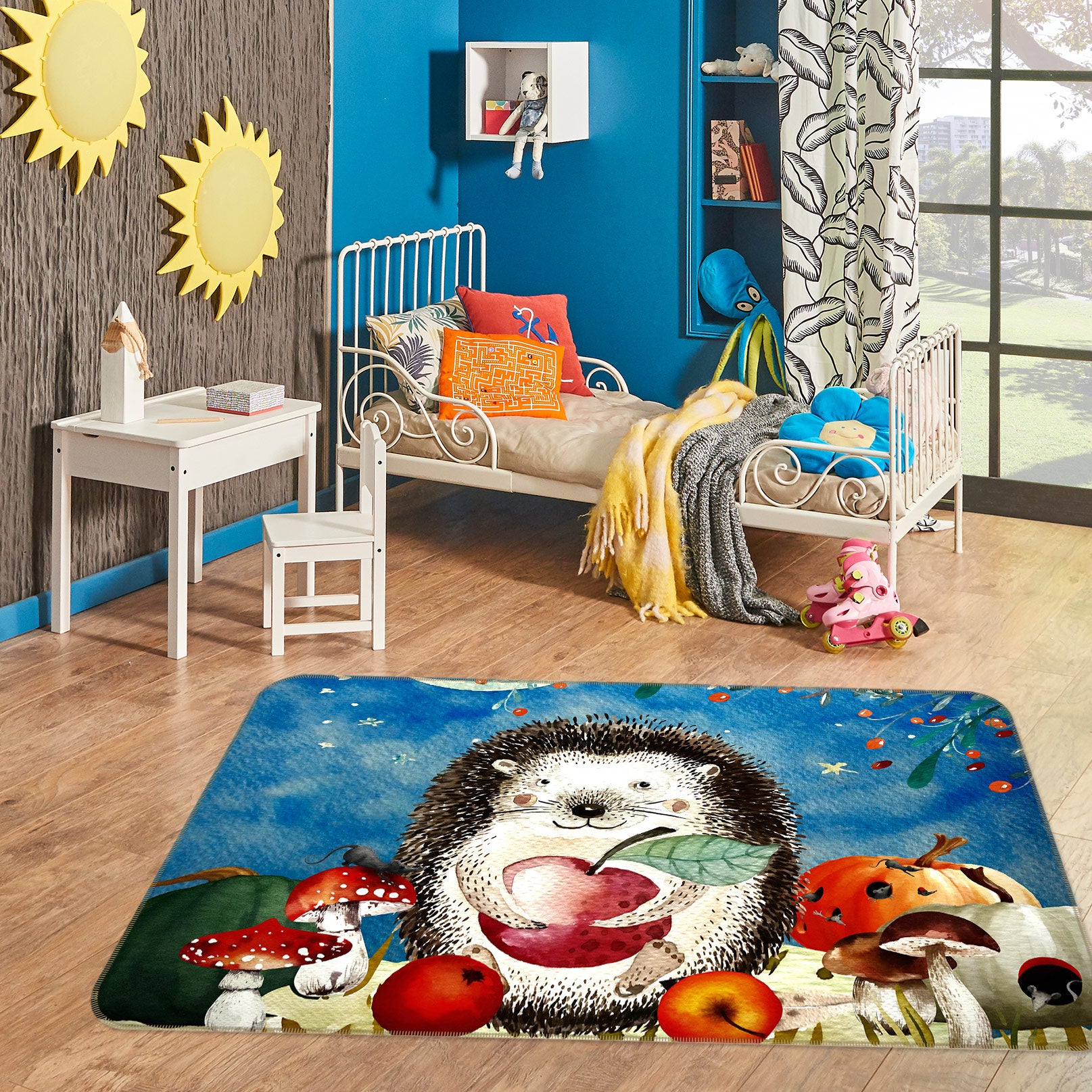 3D Hedgehog Apple 051 Uta Naumann Rug Non Slip Rug Mat