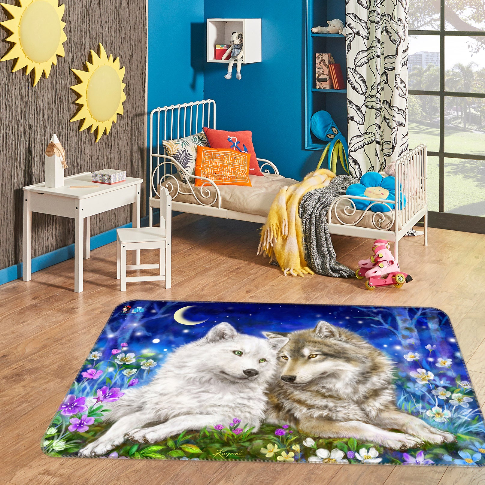 3D Wolf Couple 5725 Kayomi Harai Rug Non Slip Rug Mat