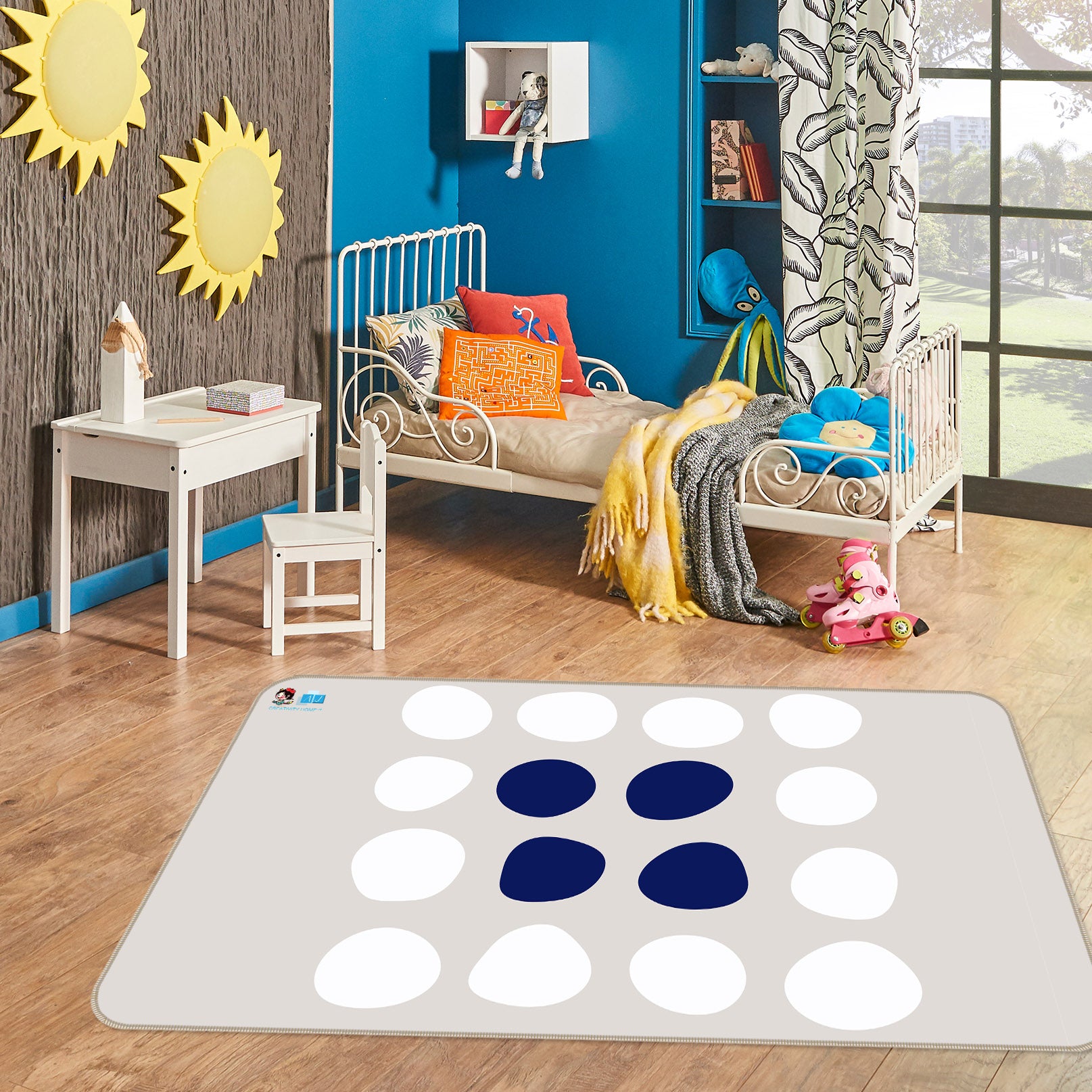 3D Navy Blue White Dot 107138 Kashmira Jayaprakash Rug Non Slip Rug Mat