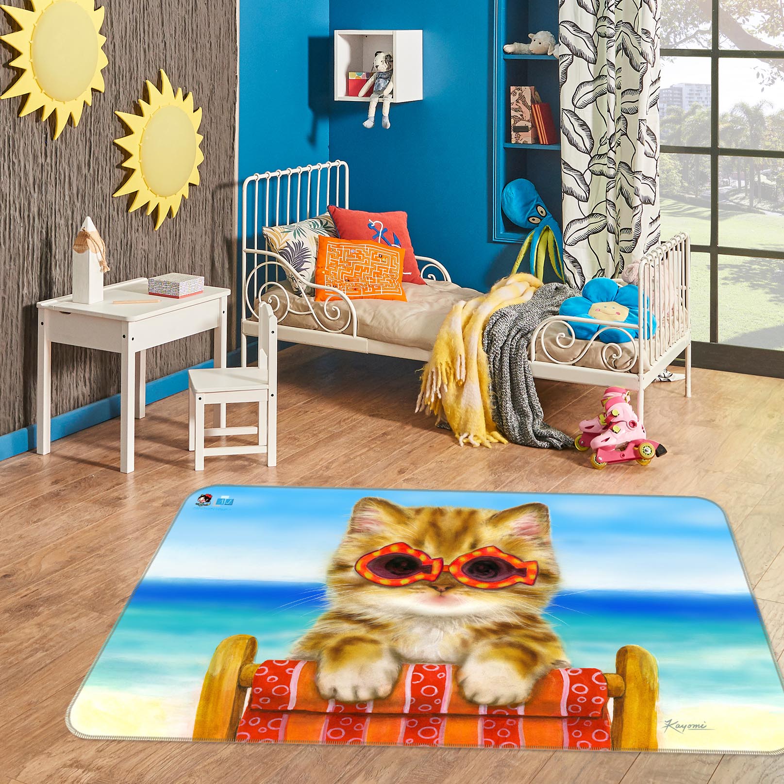 3D Glasses Cat 5636 Kayomi Harai Rug Non Slip Rug Mat