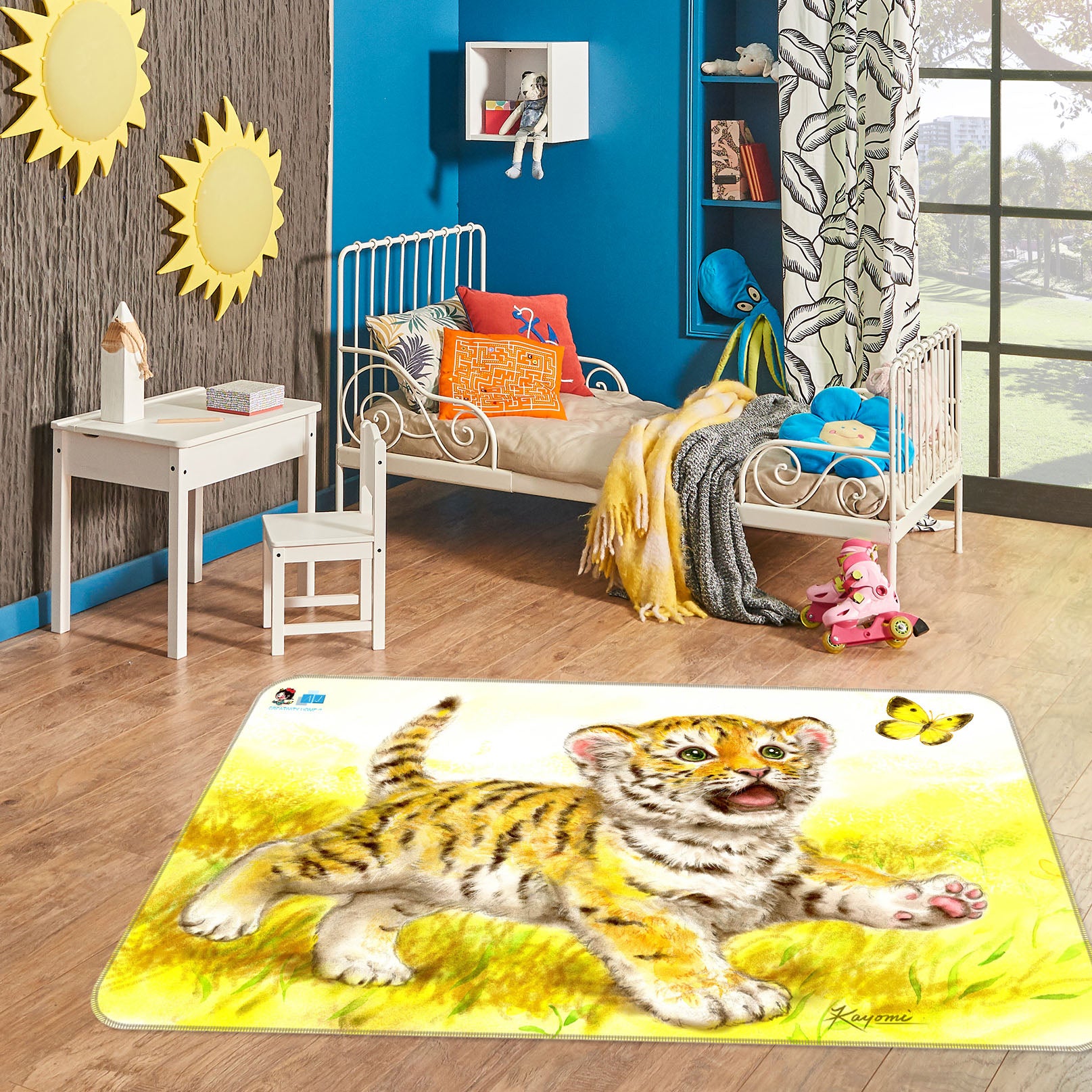 3D Tiger Baby Butterfly 5603 Kayomi Harai Rug Non Slip Rug Mat